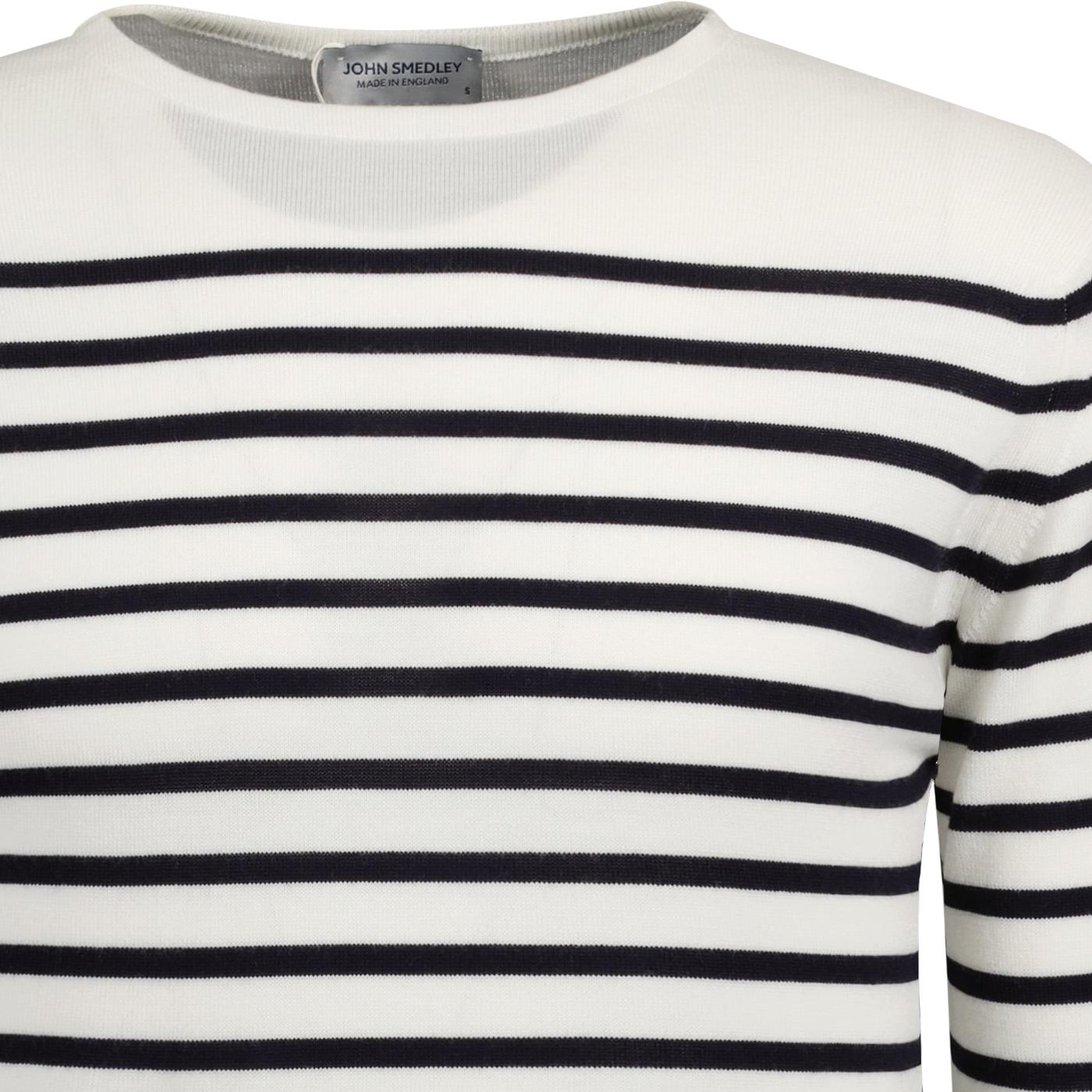 Norden JOHN SMEDLEY Mod Boat Neck Breton Jumper White