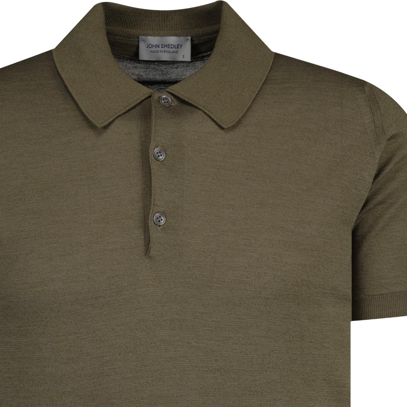 JOHN SMEDLEY Peaks Anglo Indian Gauze Polo Shirt in Sepia
