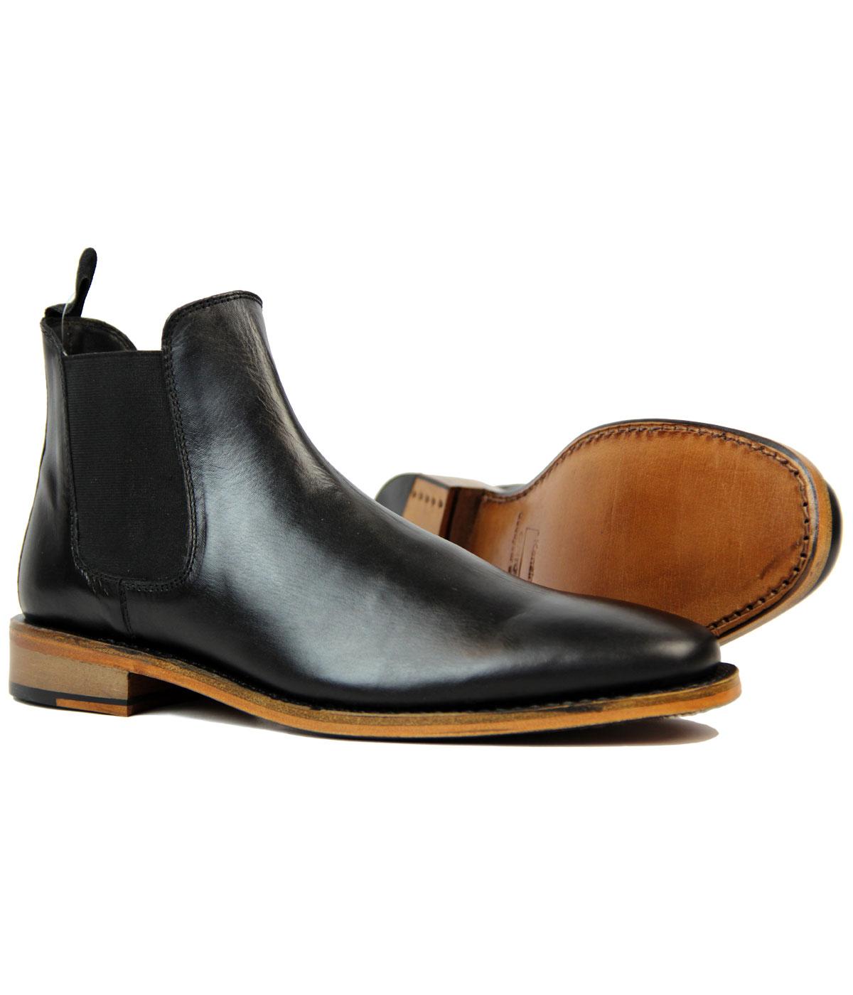 KENSINGTON Retro 1960s Mod Goodyear Welted Chelsea Boots in Black
