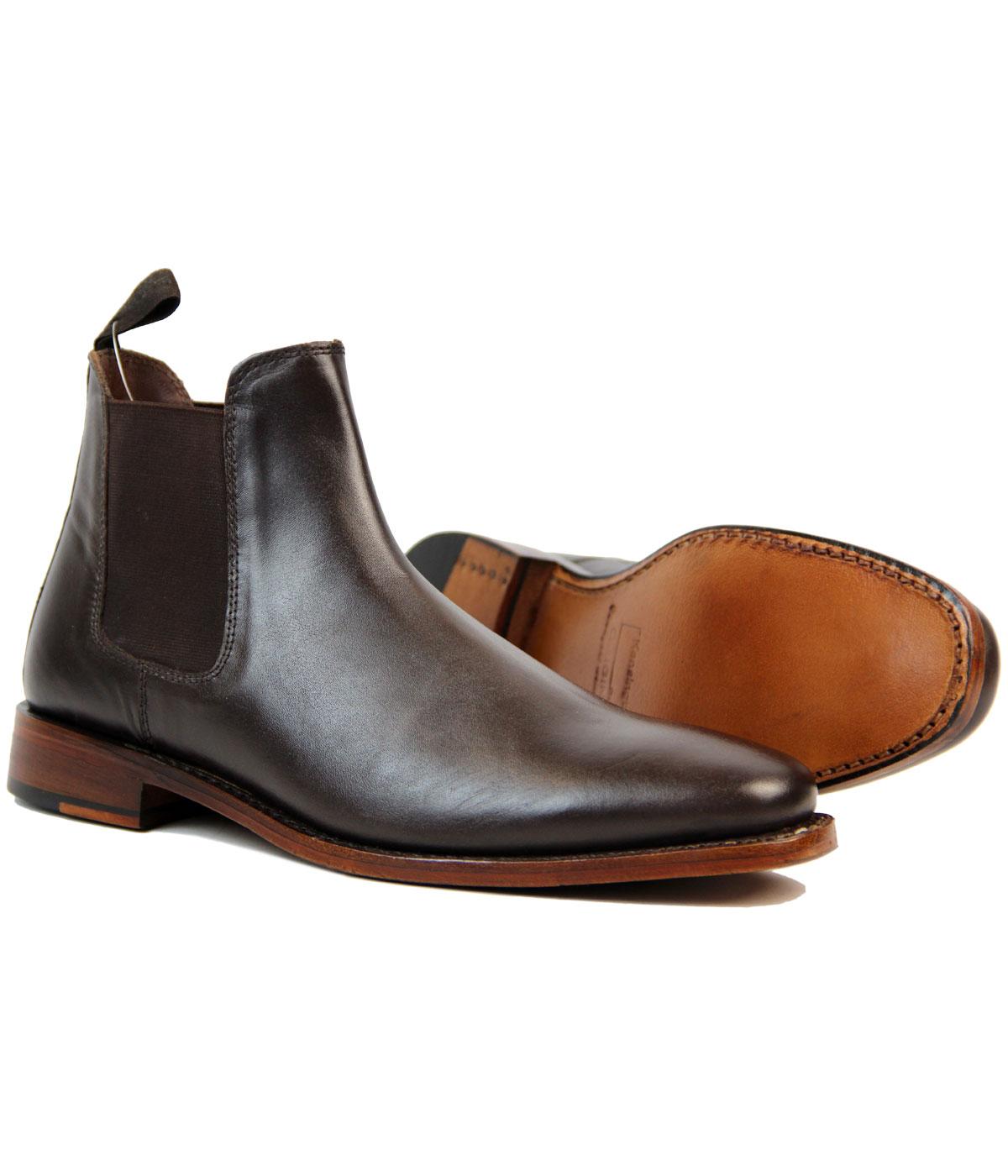 KENSINGTON Retro 1960s Mod Goodyear Welted Chelsea Boots in Brown