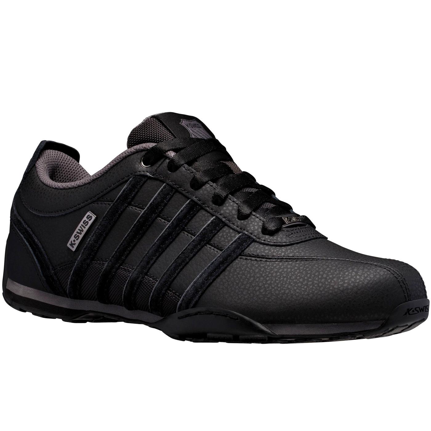 MENS NEW KSWISS ARVEE TRAINERS BLACK CHARCOAL ACE UP LEATHER SNEAKERS SIZE 6-12 