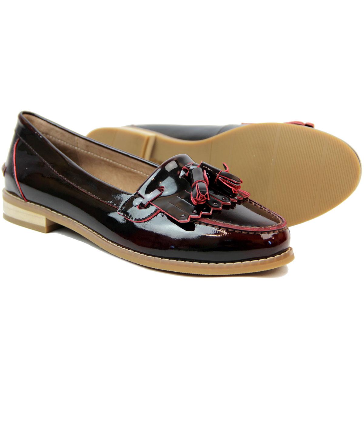 LACEYS Cassidy Tassle Womens Vintage Mod Loafers In Red/Black