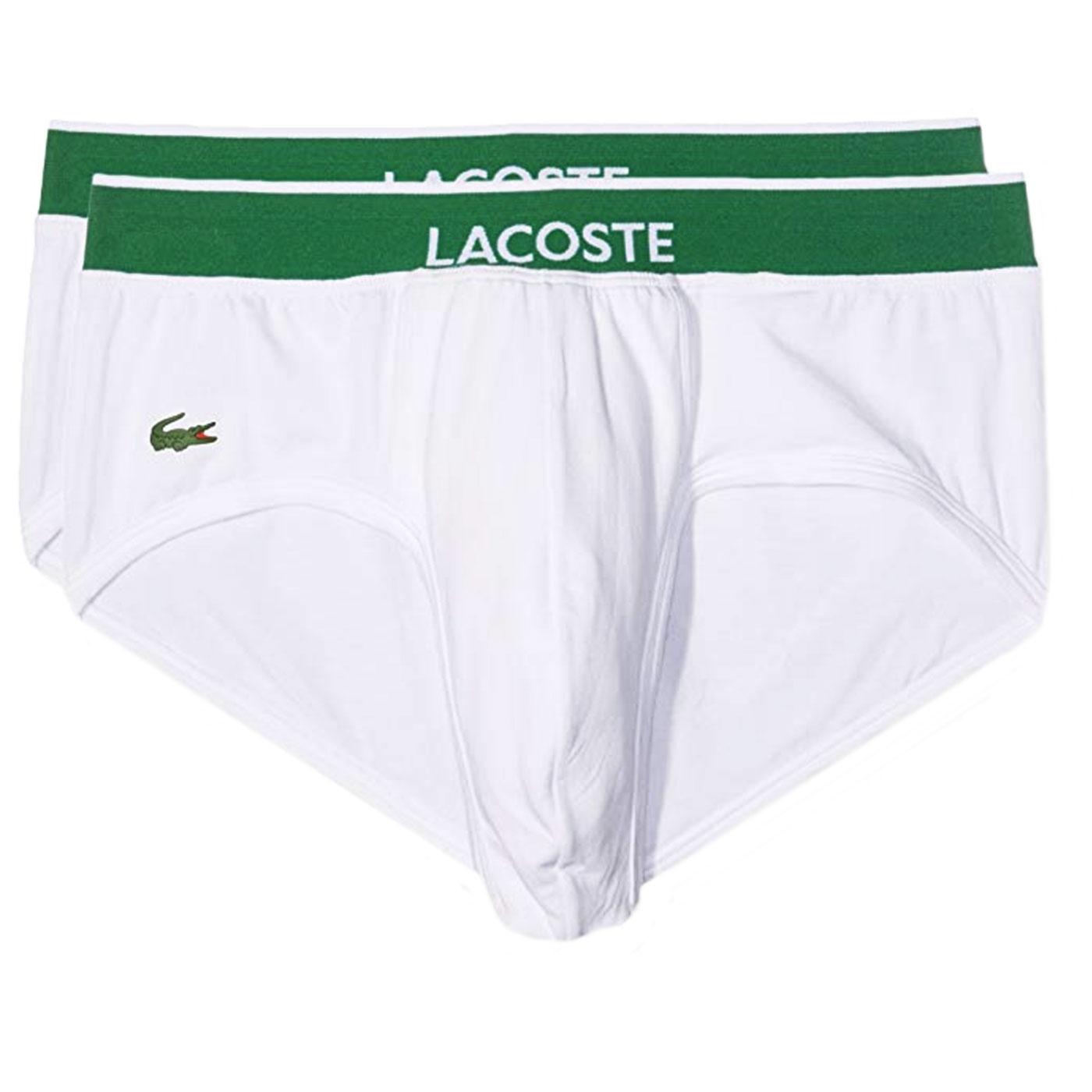 LACOSTE 2 Pack Boxed Cotton Stretch Logo Briefs in White