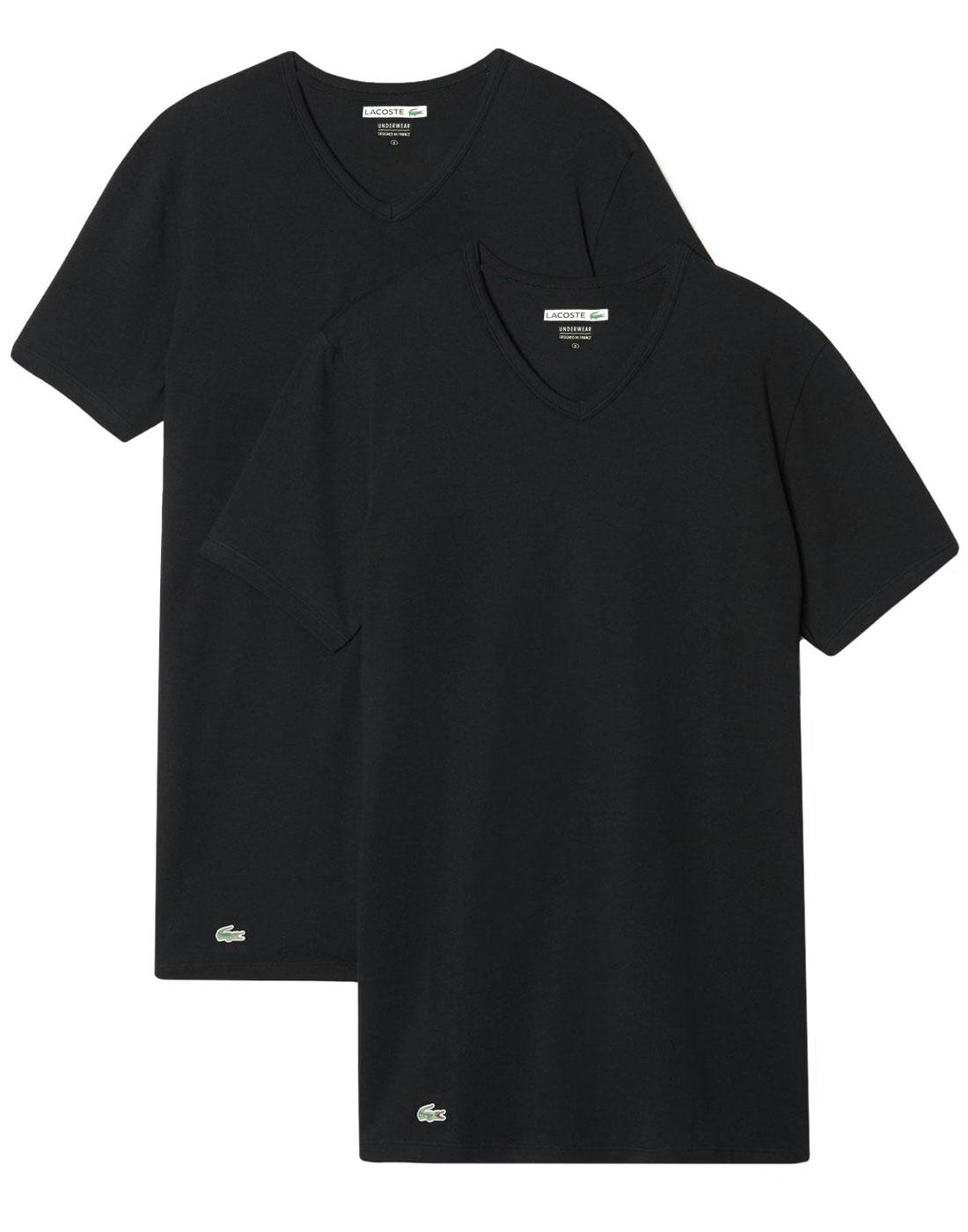 LACOSTE Men's Retro 2 Pack V-Neck T-Shirt - BLACK