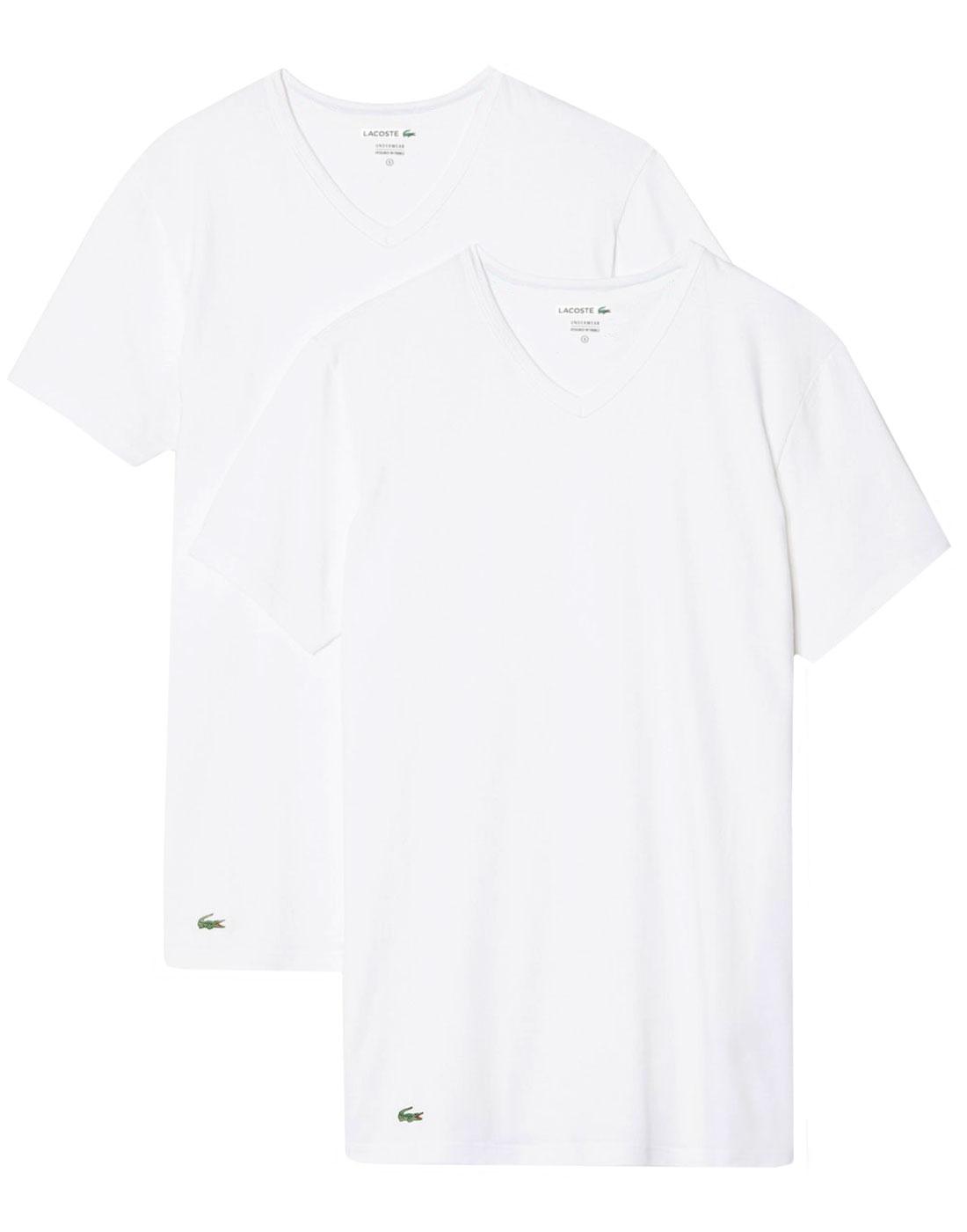 LACOSTE Men's Retro 2 Pack V-Neck T-Shirt - WHITE