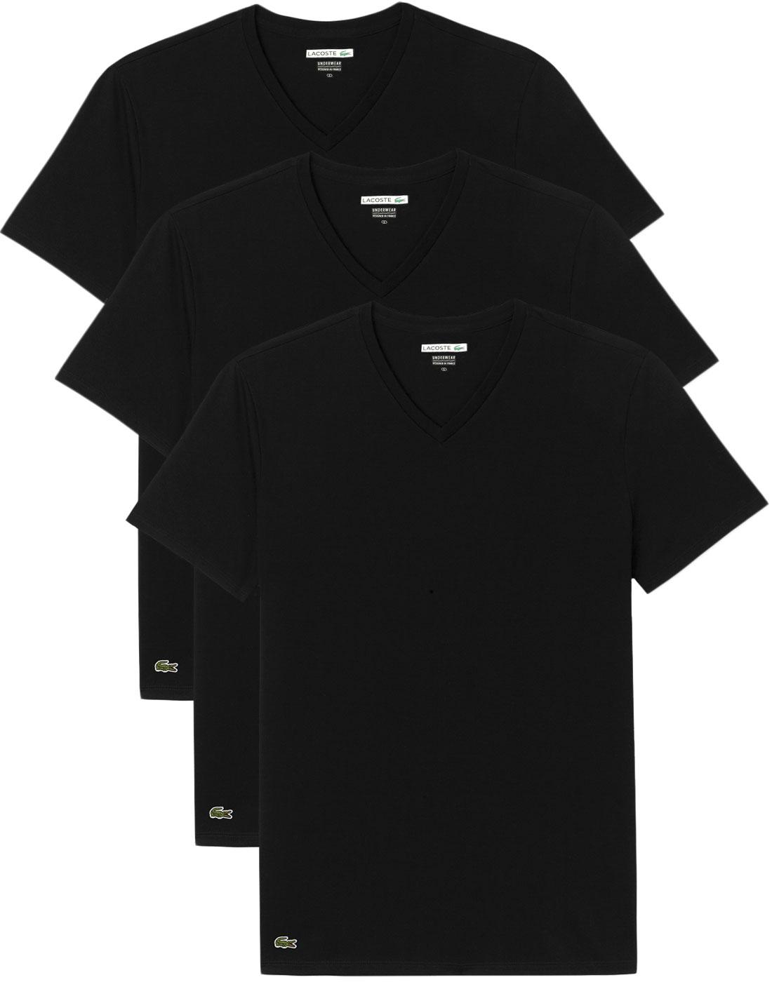LACOSTE Men's Retro 3 Pack Boxed V-Neck T-Shirt in Black