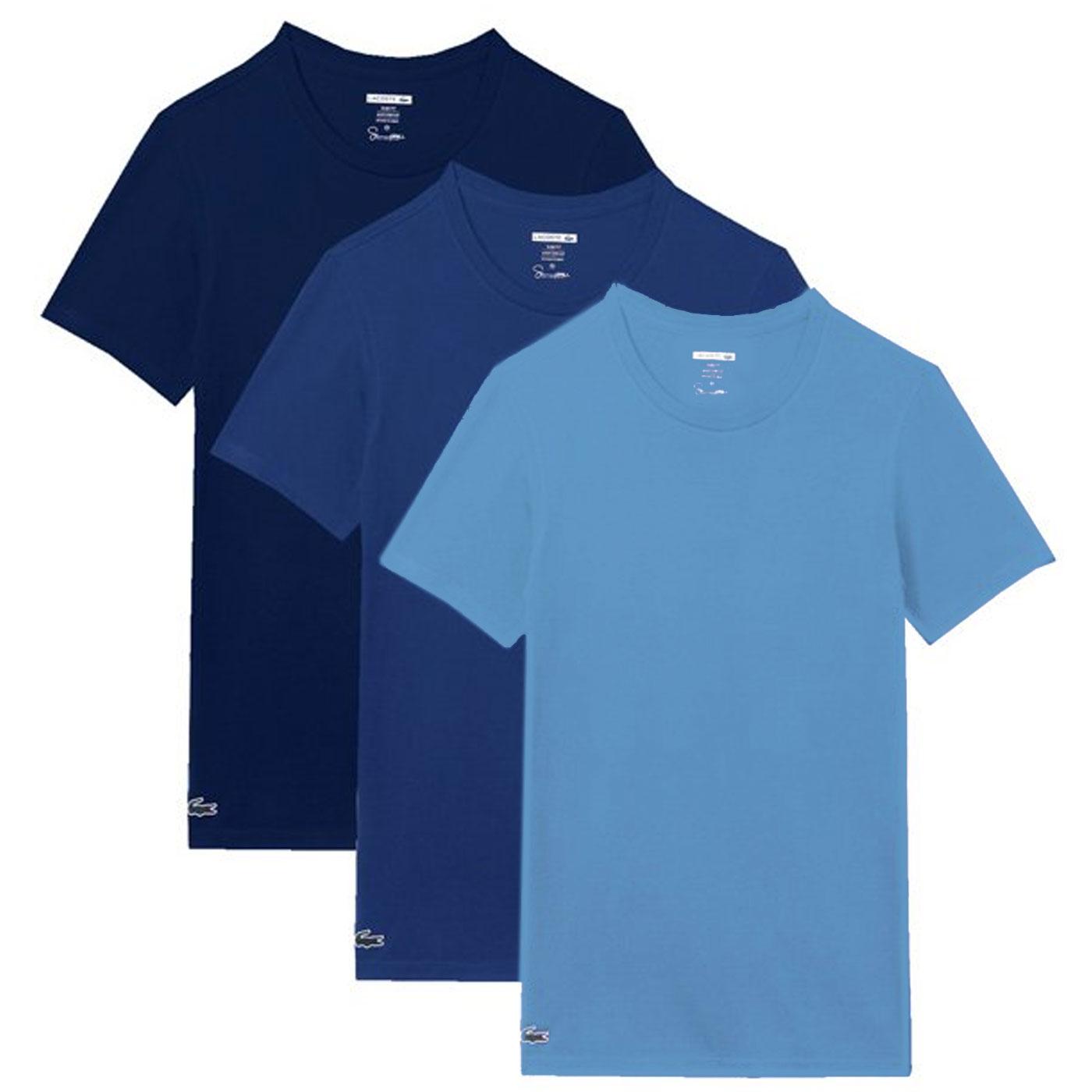 LACOSTE Men's 3 Pack Crew Neck T-Shirts in Blues