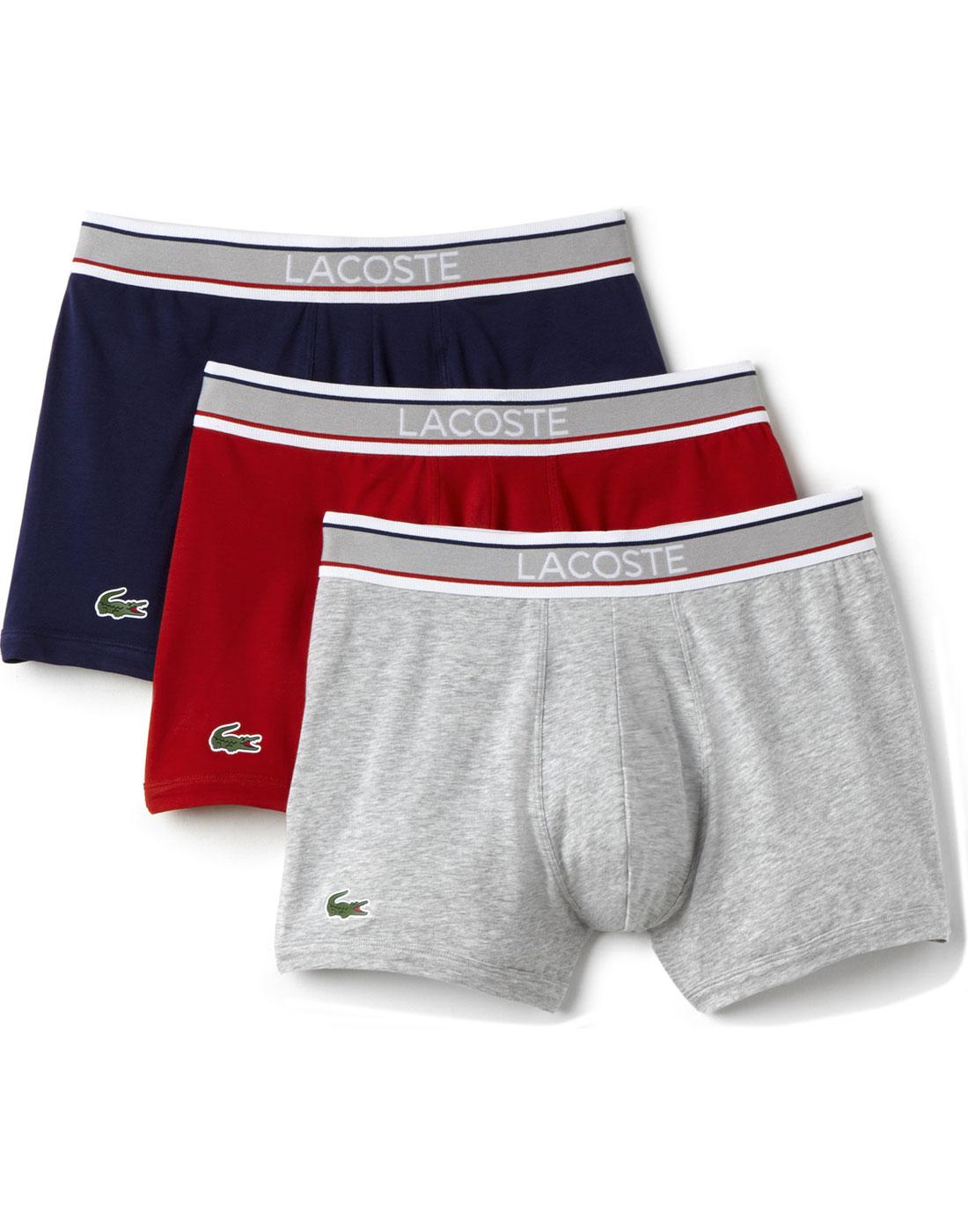 + LACOSTE Men's 3 Pack Cotton Stretch Trunks G/N/R