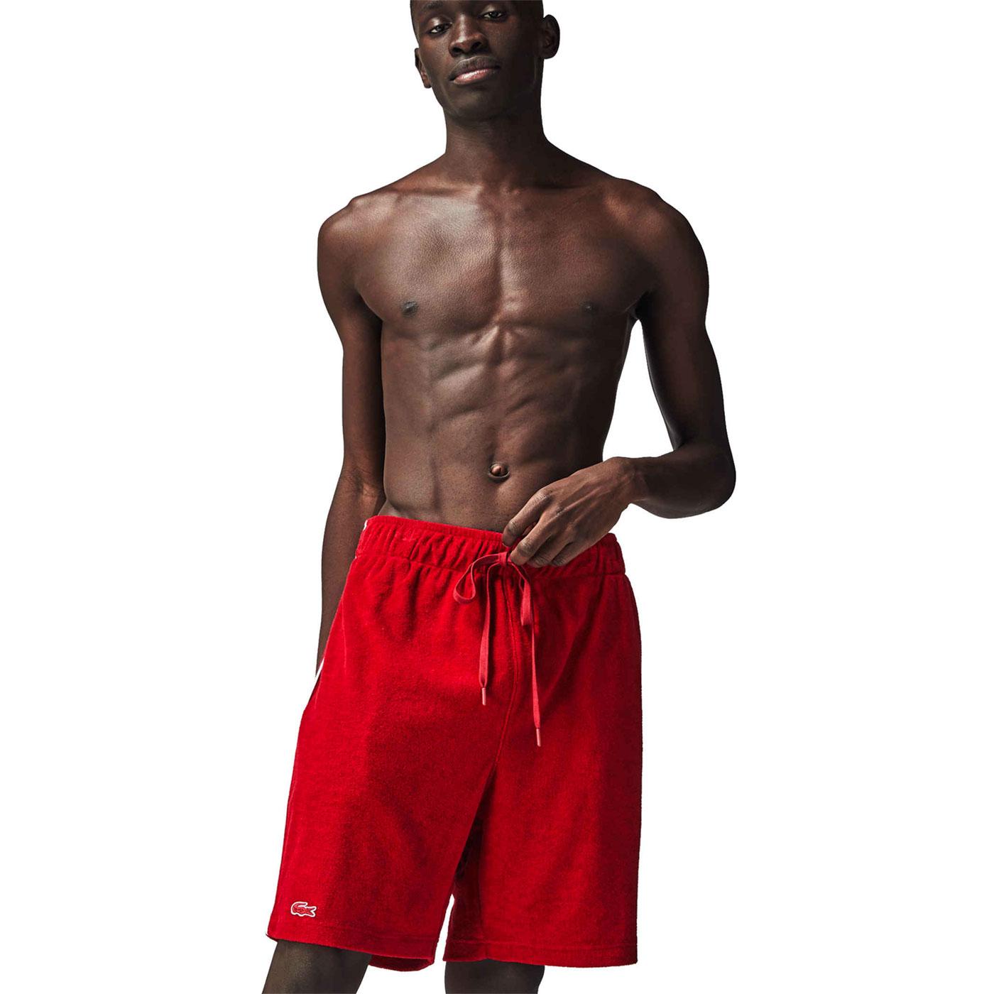 LACOSTE Retro 70s Terry Towelling Shower Shorts in Red