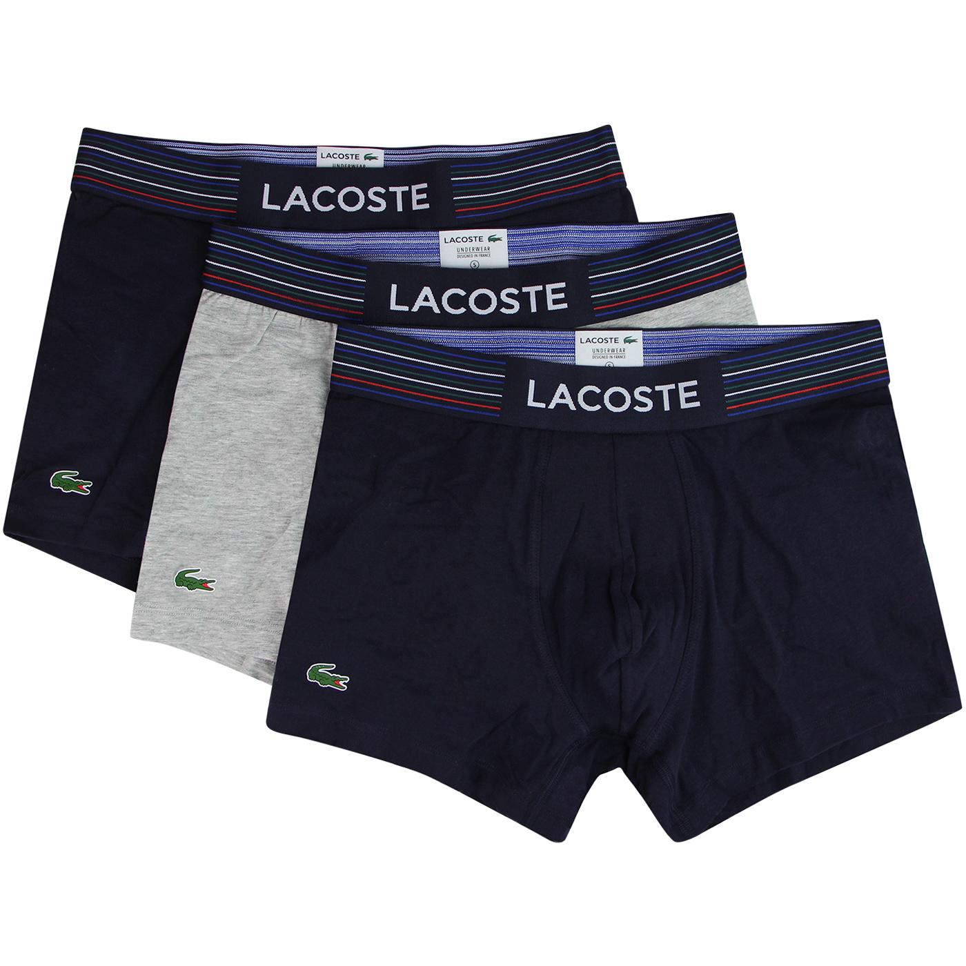 + LACOSTE Men's Multi stripe 3 Pack Trunks Grey/Navy