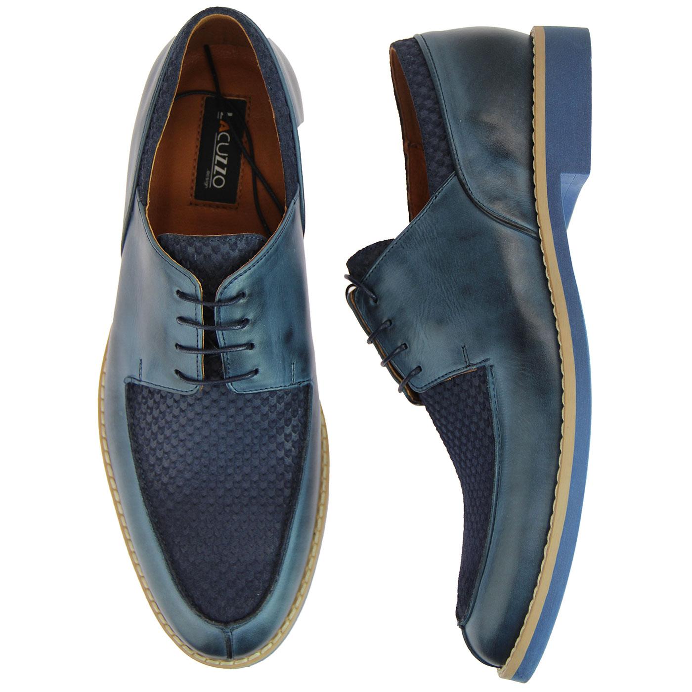 LACUZZO 60s Mod Dogtooth Suede Stamp Derby Shoes Navy