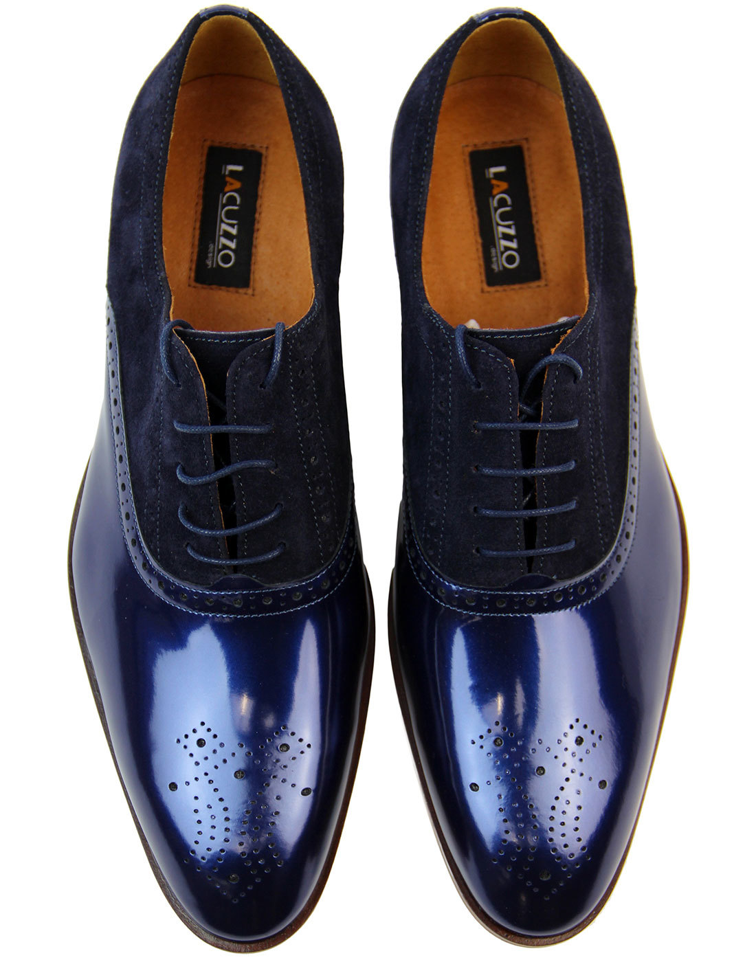 LACUZZO Retro 1970s Metallic Blue Suede Saddle Oxford Shoes