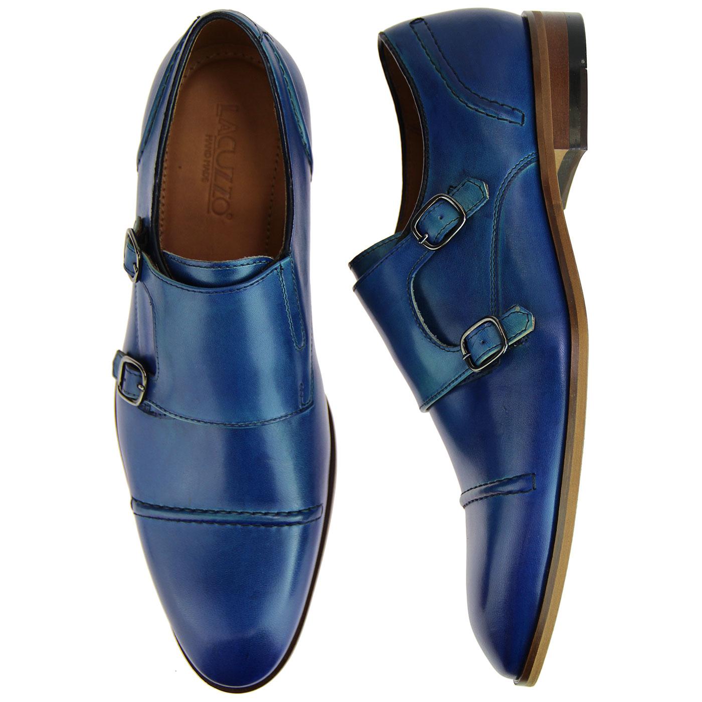 LACUZZO Men's Retro Mod Double Monk Strap Shoes in Blue