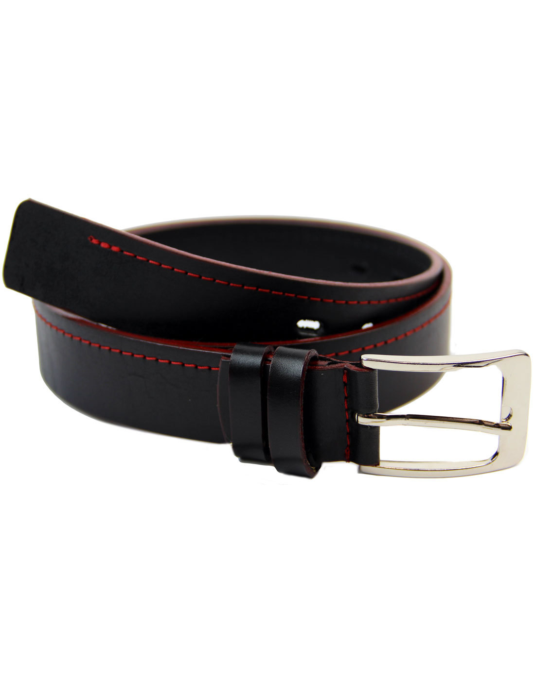 LACUZZO Retro Indie Mod Red Stitch Leather Belt