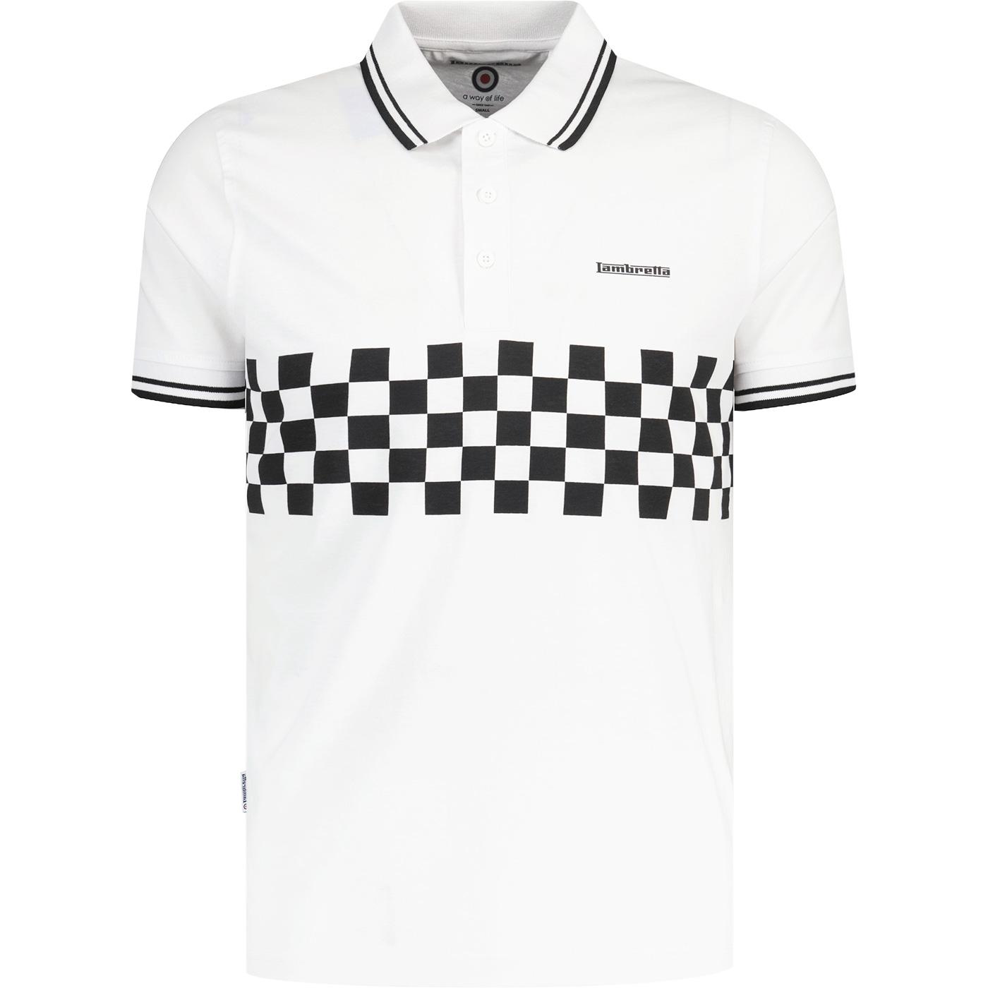 Lambretta 2 Tone Tipped Chequerboard Polo Top W/B