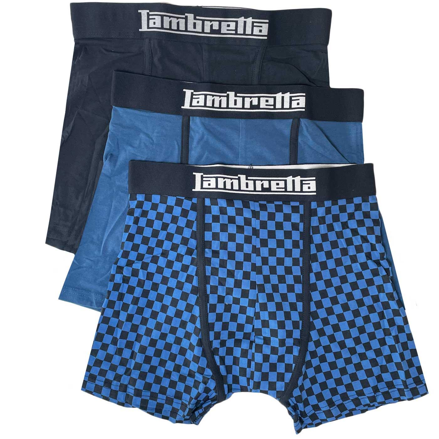 Lambretta 3PK Checkerboard Boxer Shorts in Navy