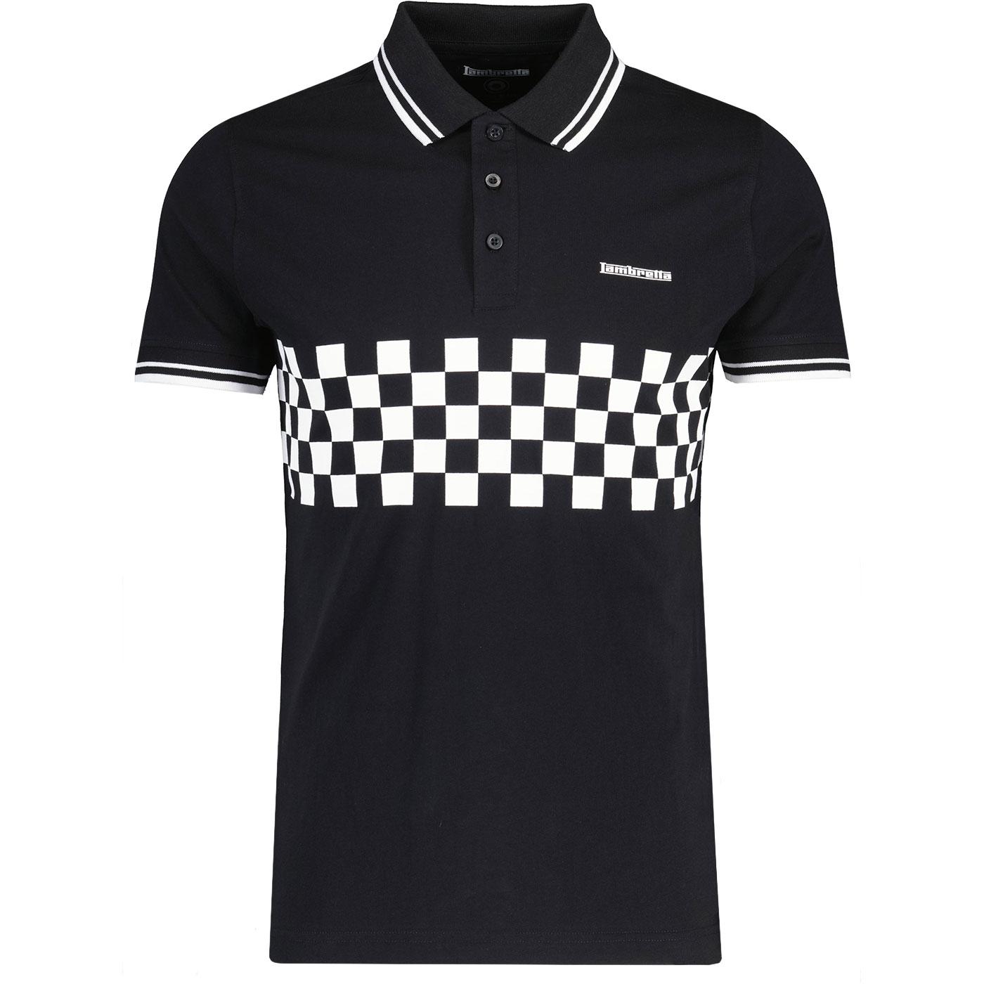 Lambretta 2 Tone Tipped Chequerboard Polo Top B/W
