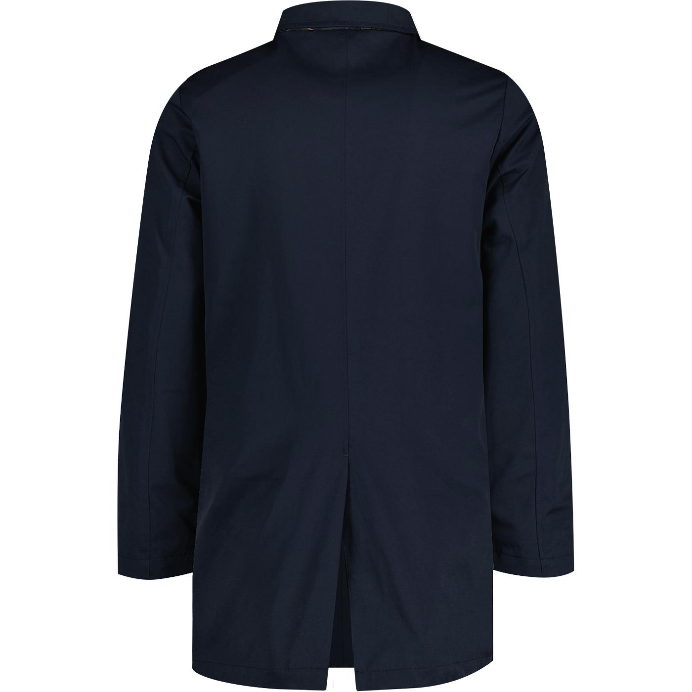 LAMBRETTA Clothing Retro Mod Coated Mac Raincoat in Navy