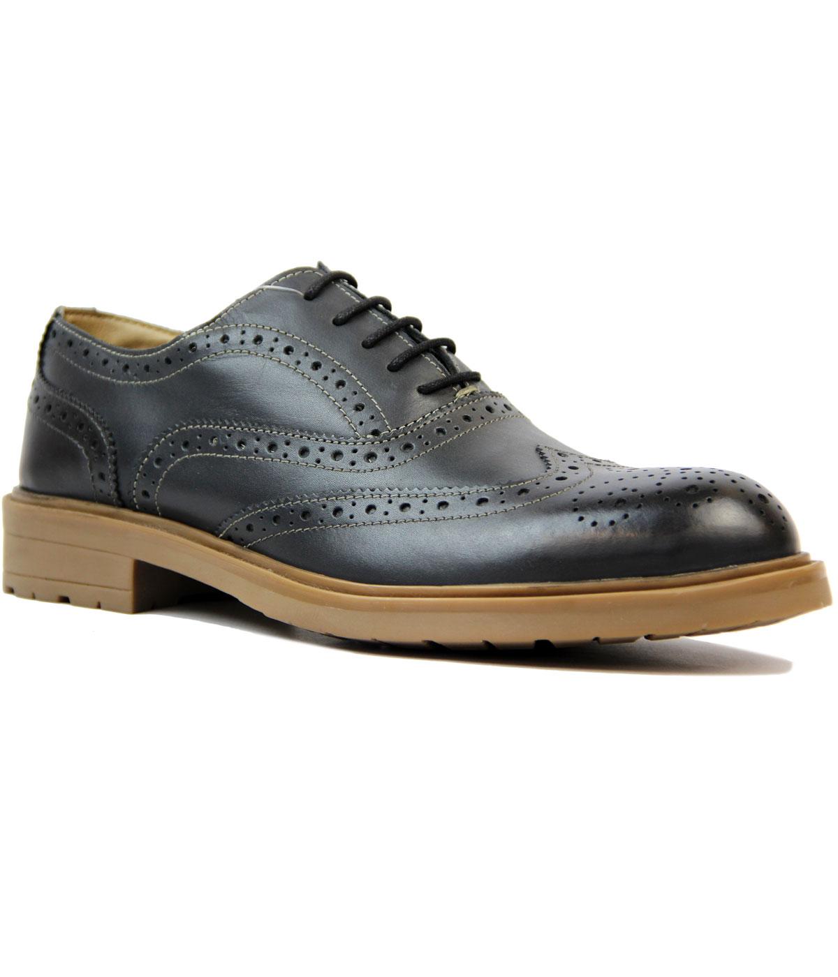 LAMBRETTA Jack Retro 60s Mod Leather Gibson Brogue Shoes in Grey