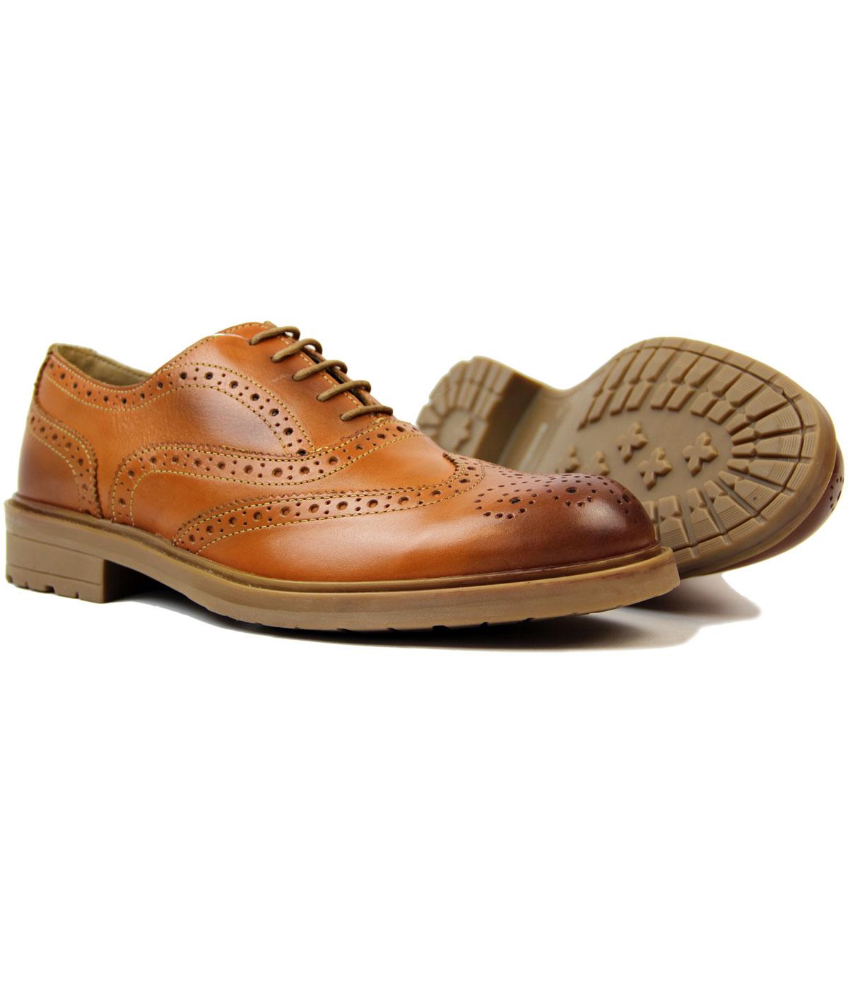 LAMBRETTA Jack Retro 60s Mod Leather Gibson Brogue Shoes Tan