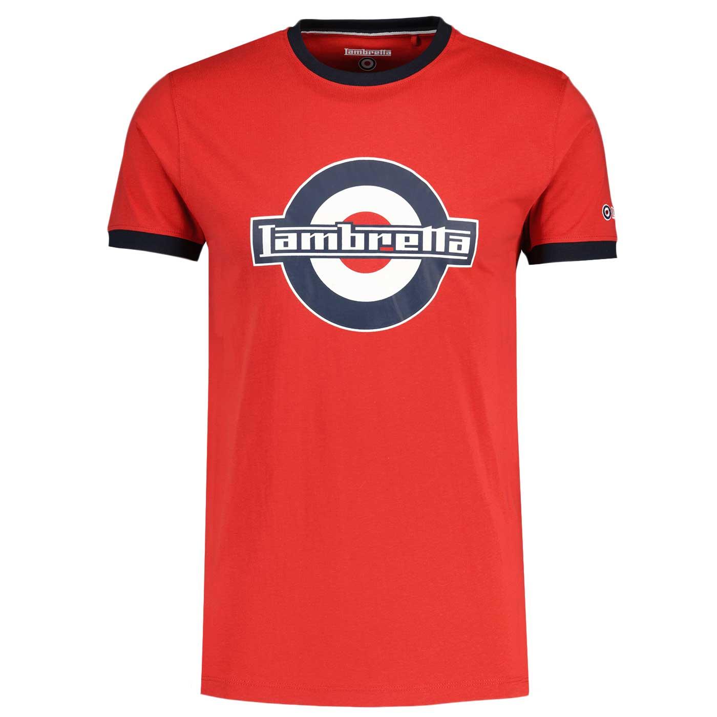 Lambretta 1960s Mod Logo Retro Ringer T-shirt Red