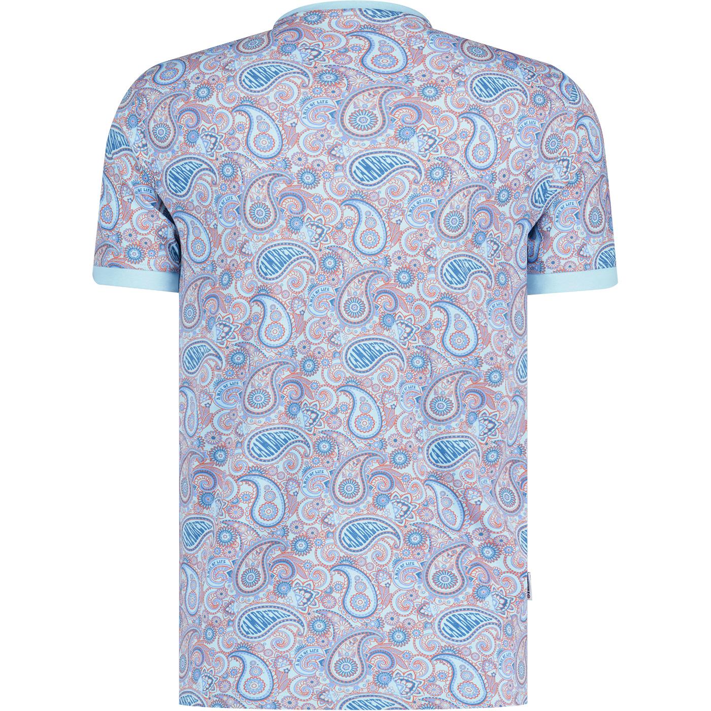 Lambretta Retro 1960s Paisley Print Crew Neck Tee in Sky Blue