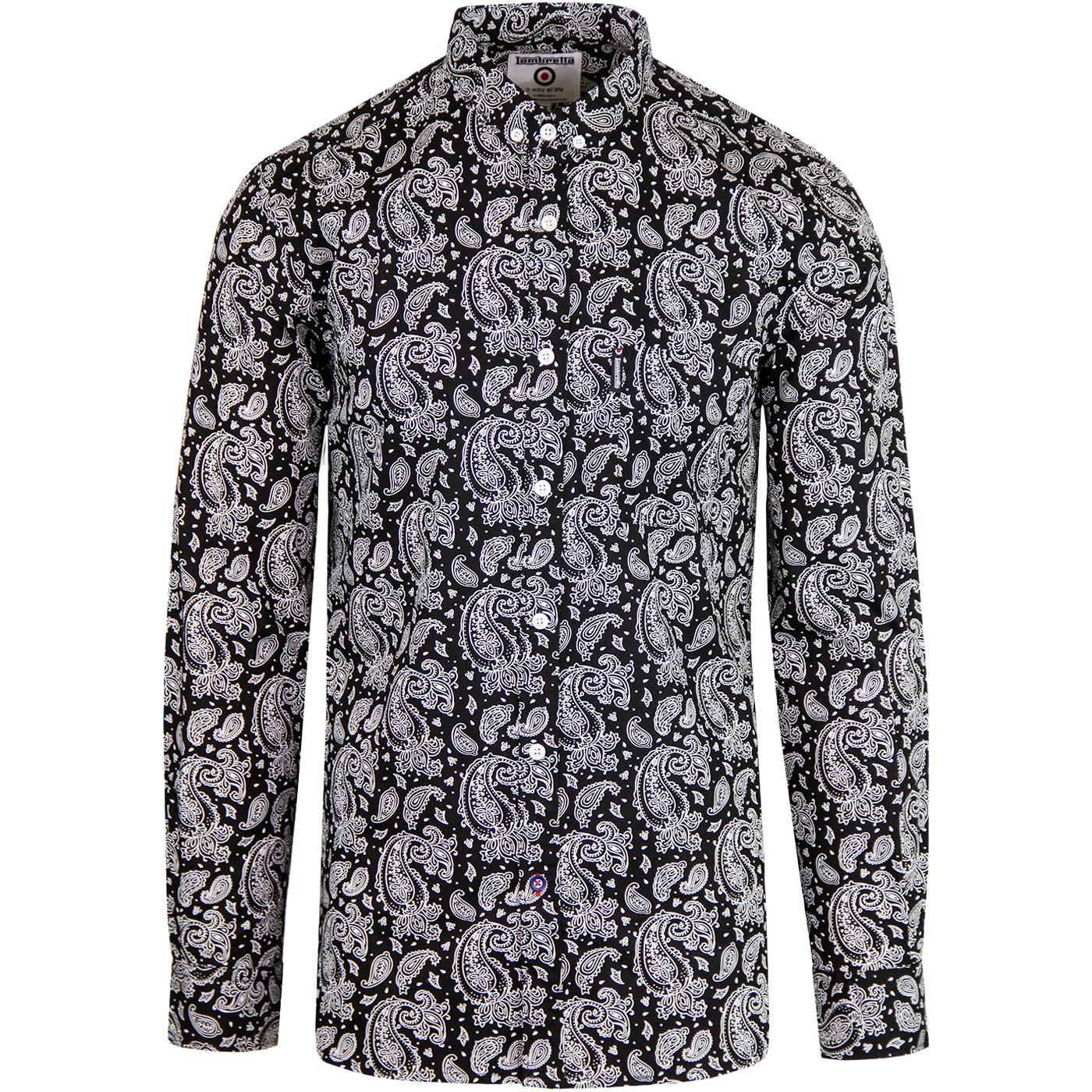 LAMBRETTA Sixties Mod All Over Paisley Shirt in Black/White