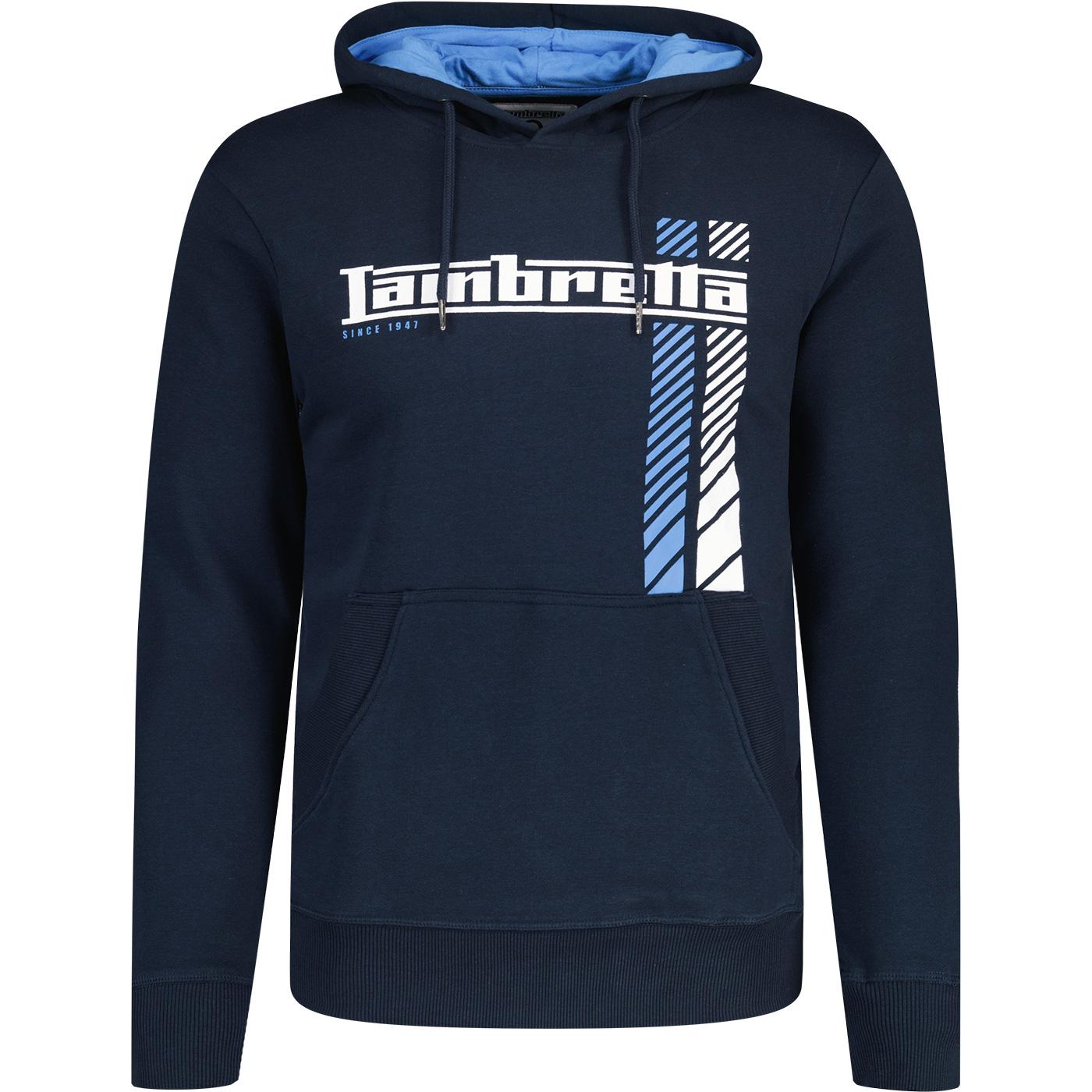 Lambretta Retro Racing Stripe Loopback Hoodie Navy