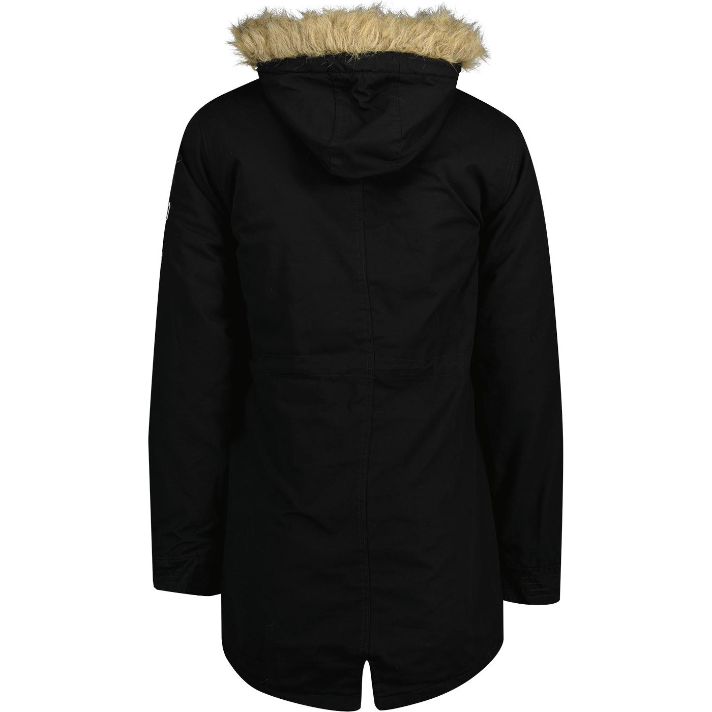 LAMBRETTA Retro Mod Sherpa Lined Fishtail Parka In Black