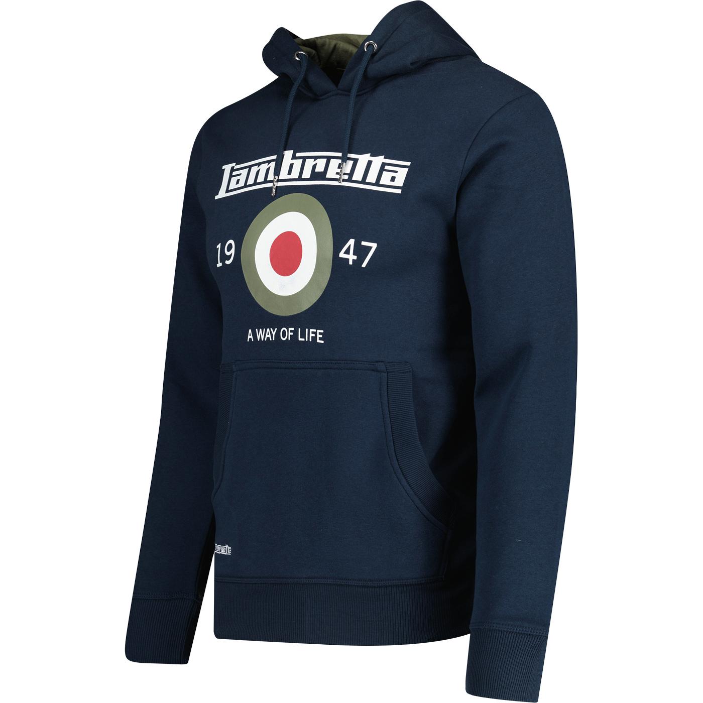 Lambretta Men's Navy Hoodie - Target Logo With Kangaroo Pockets, 70% Cotton Mod Style - View #11