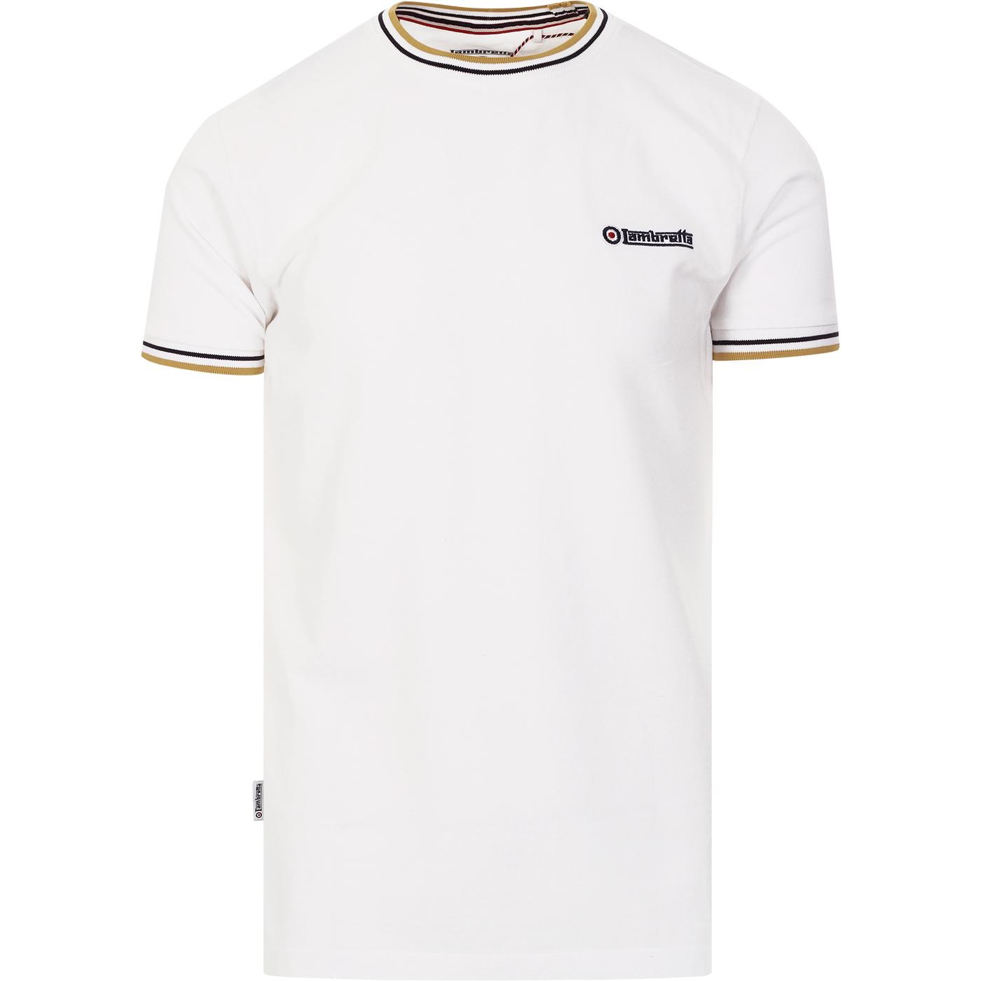 LAMBRETTA Men's Mod Retro Tipped Pique T-shirt in White