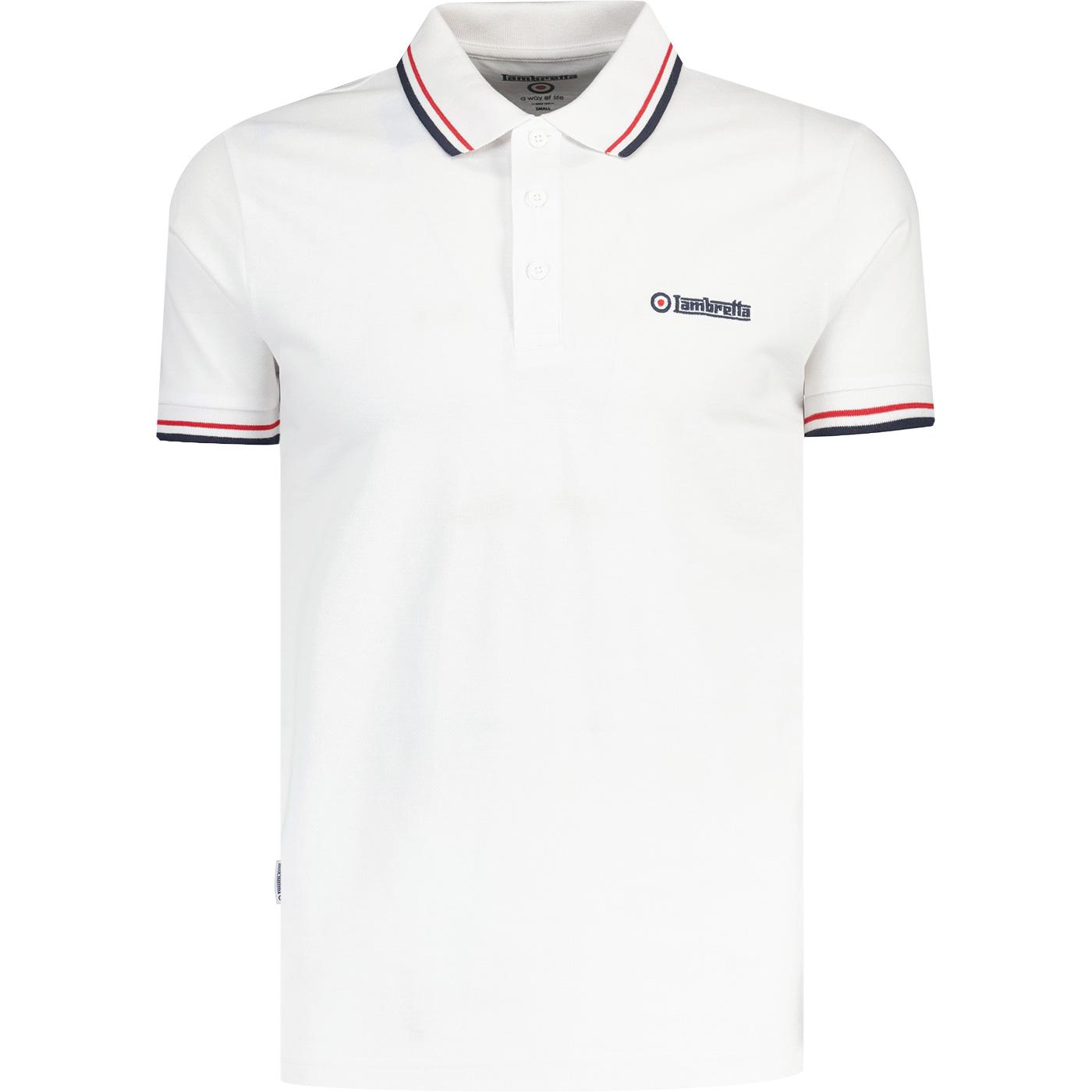 LAMBRETTA Retro Twin Tipped Pique Polo Shirt W/R/N