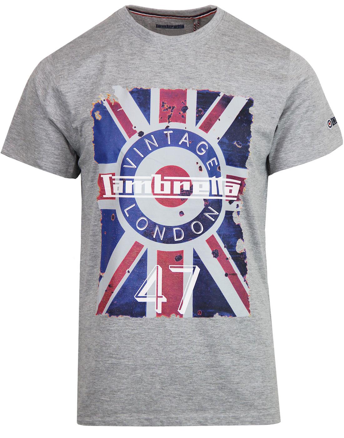 LAMBRETTA Retro Mod Target Union Jack Flag T-shirt in Grey