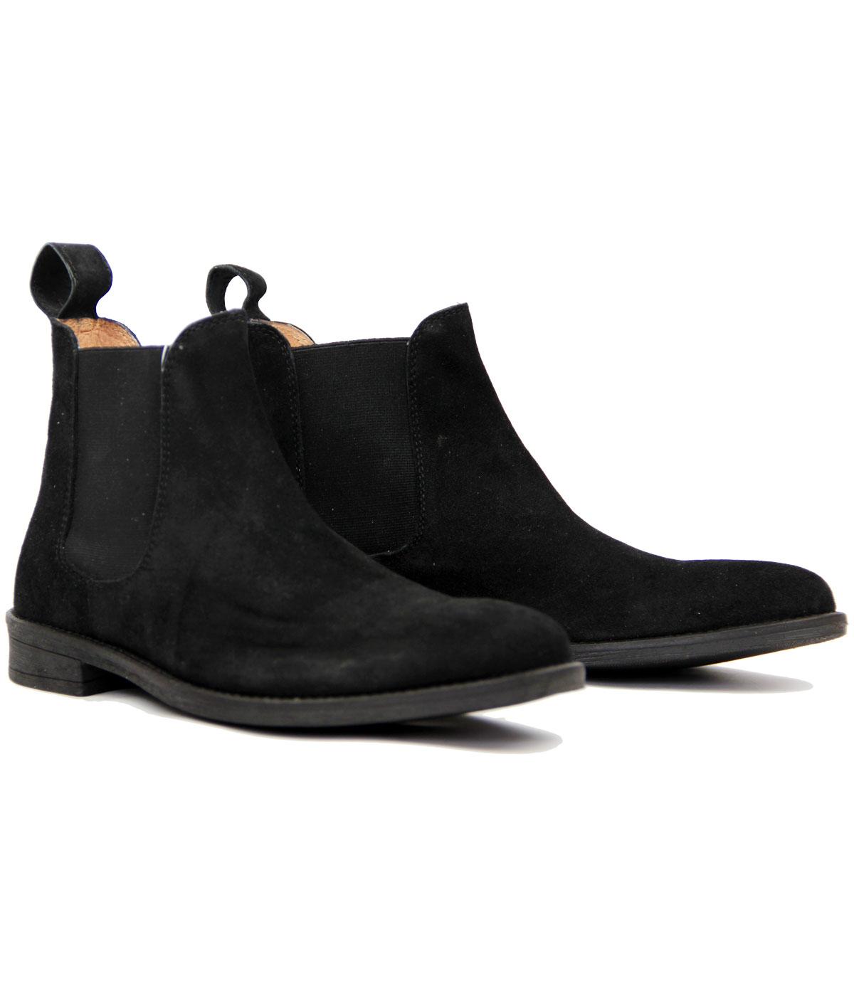 LAMBRETTA Fleet Retro 1960s Mod Black Suede Chelsea Boots