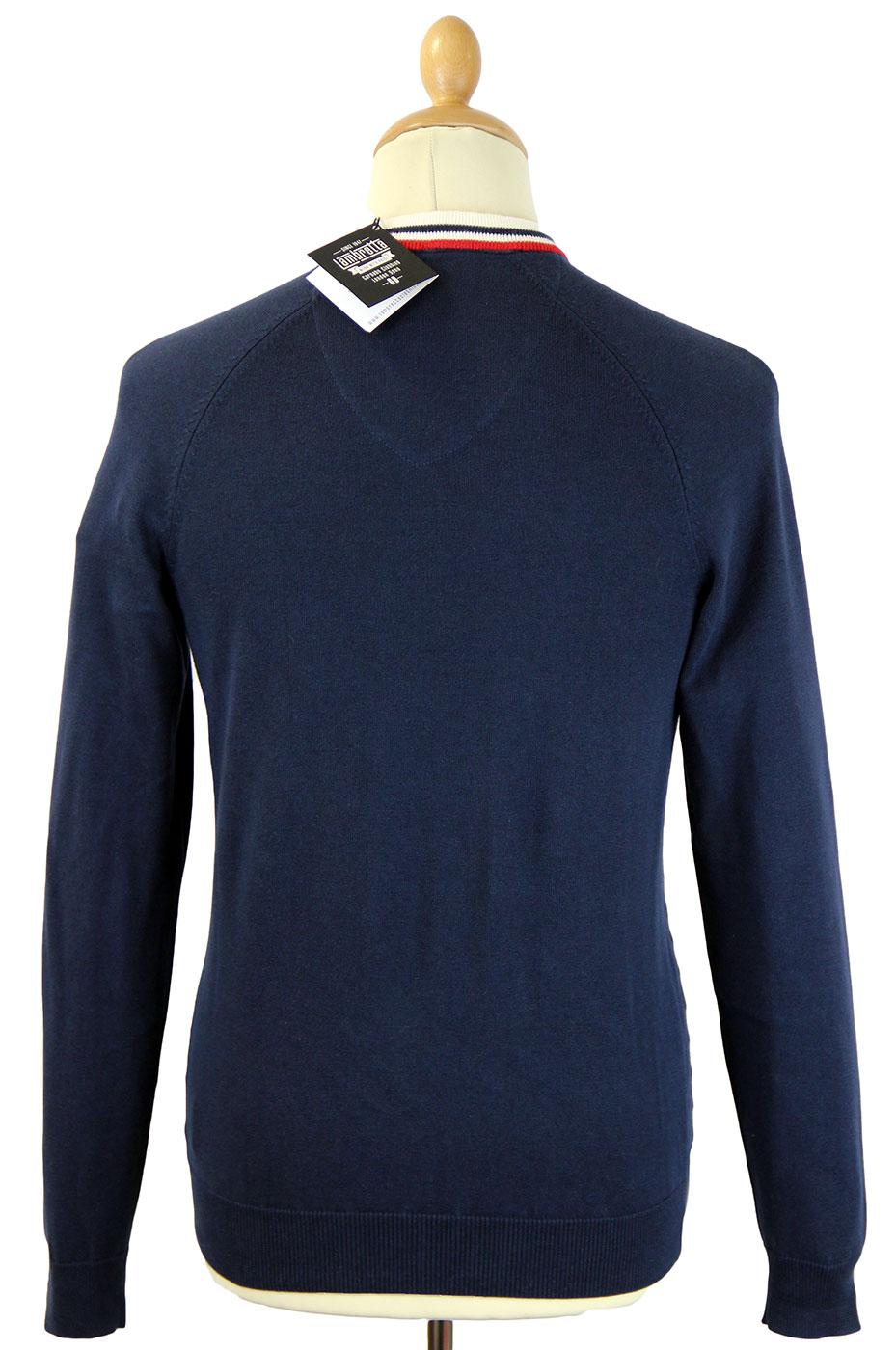 LAMBRETTA Retro 60s Mod Cable Cricket Knit Jumper in Navy