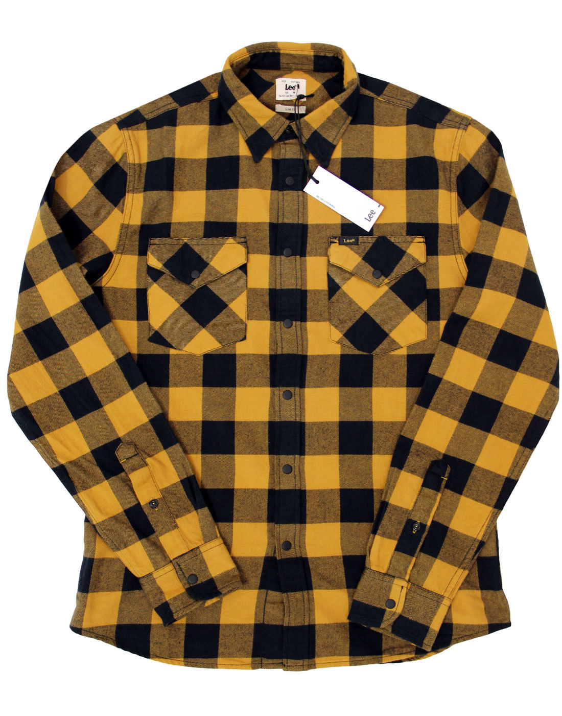 LEE Retro Mod Block Check Brushed Cotton Western Shirt in Mustard