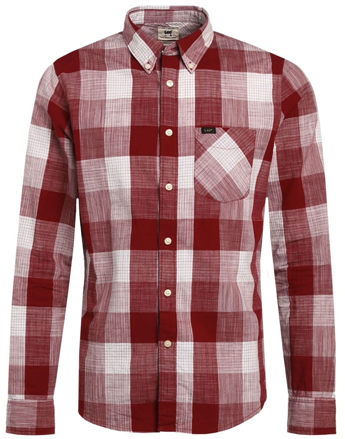 LEE JEANS Men's Retro Mod Block Check Button Down Shirt in Red