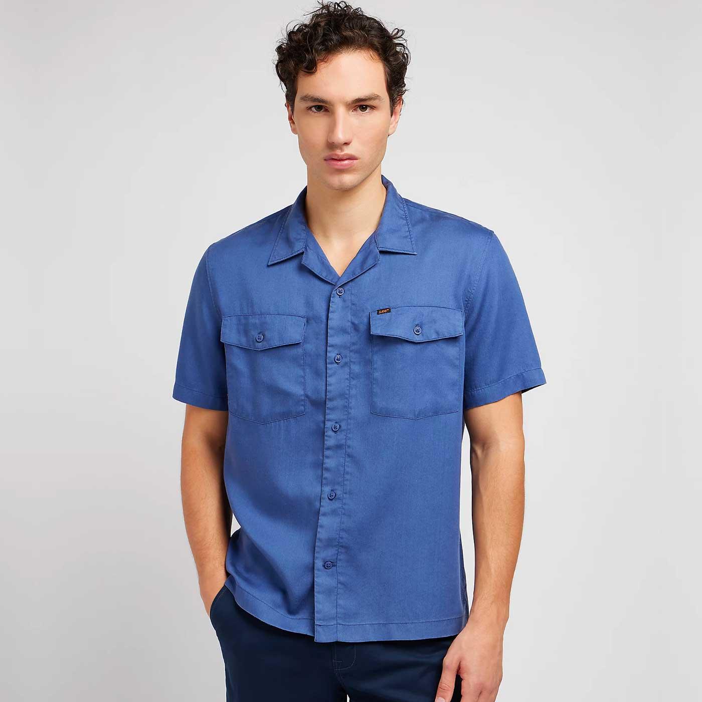 Chetopa Lee Retro Cotton Twill Shirt (Surf Blue)