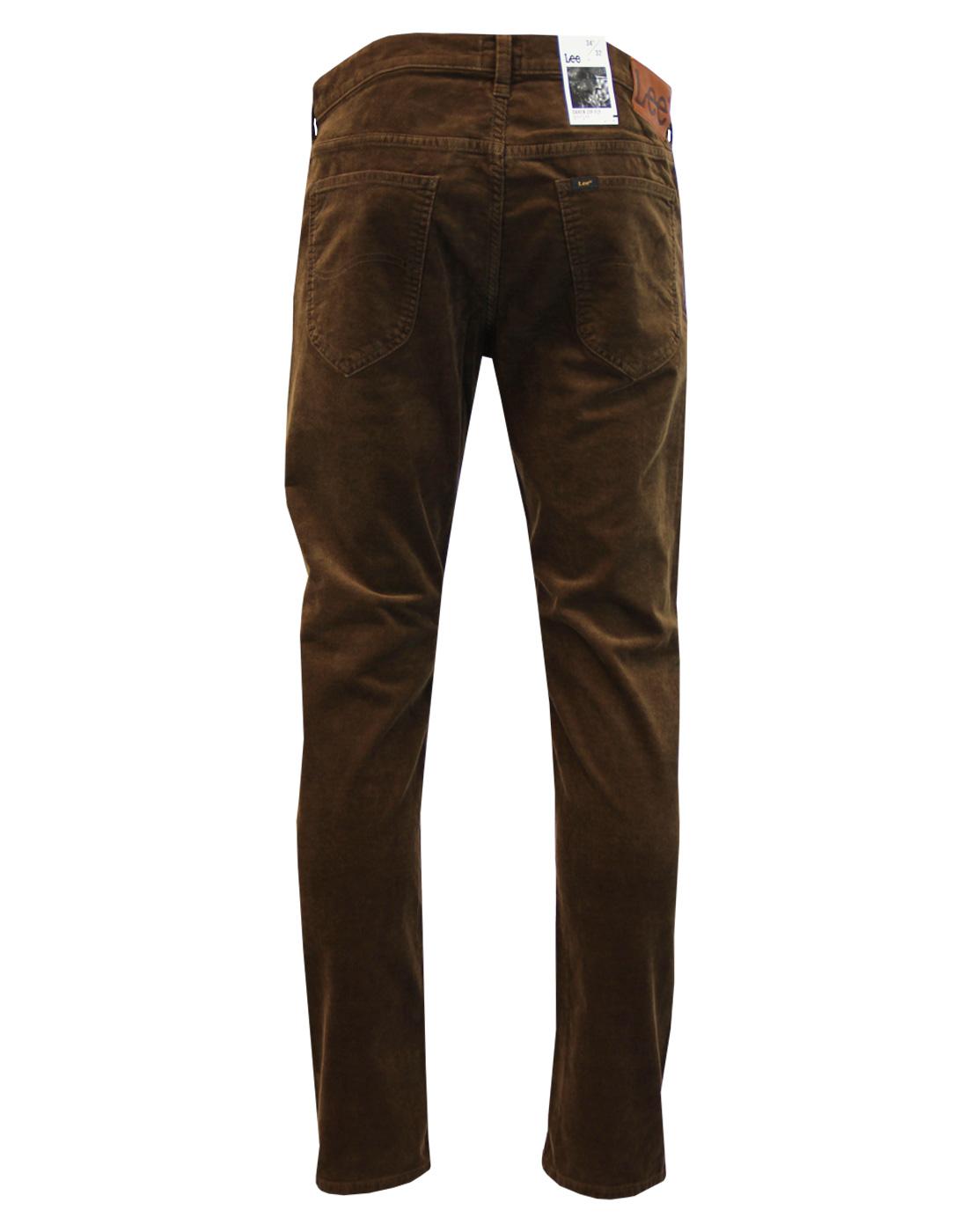LEE Daren Men's Retro 1960s Mod Slim Cord Trousers in Dark Brown