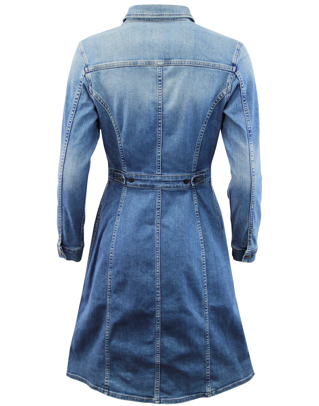 LEE Retro 70s Collared Button Through High Stake Blue Denim Dress
