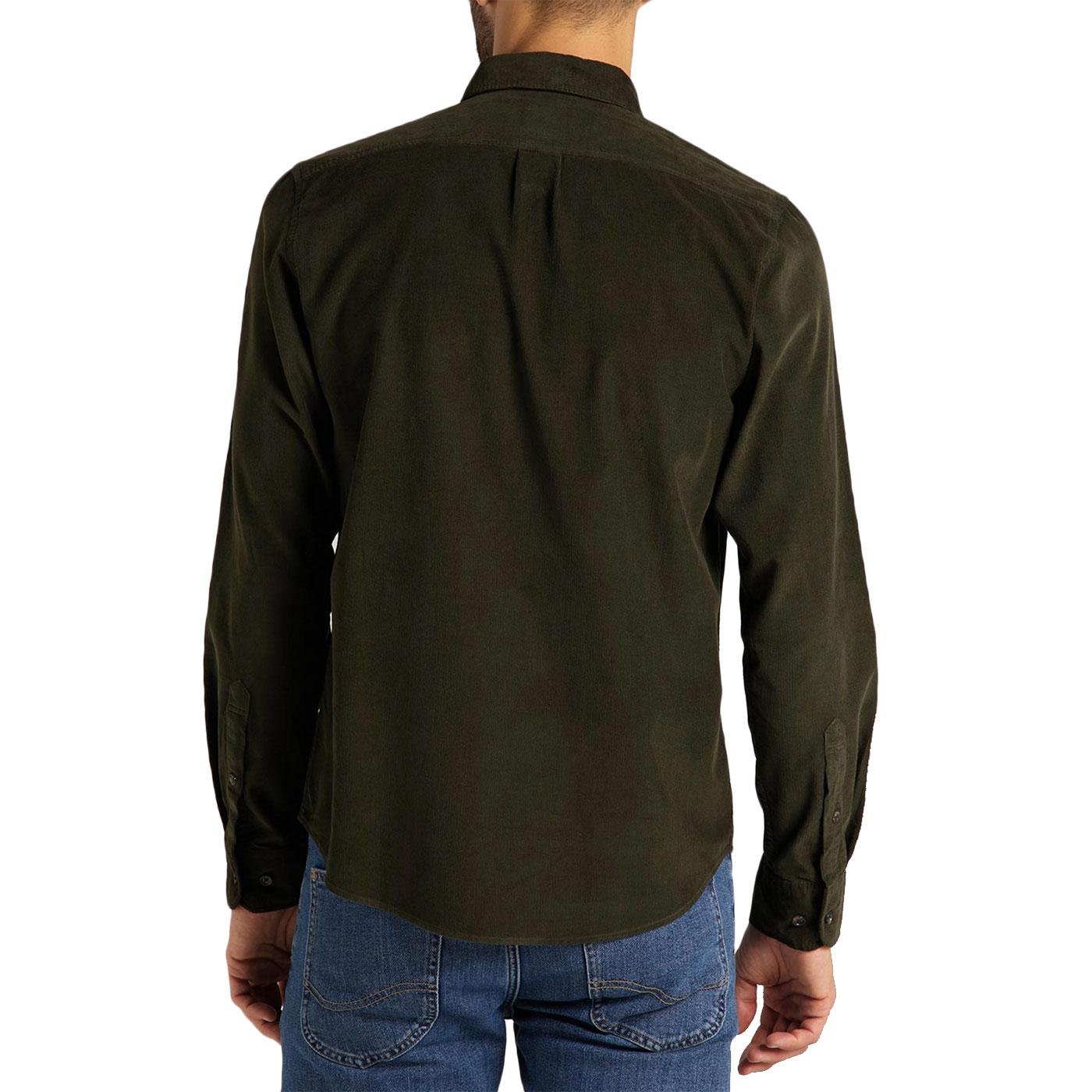 Lee Jeans Mod Button Down Cord Shirt in Serpico Green