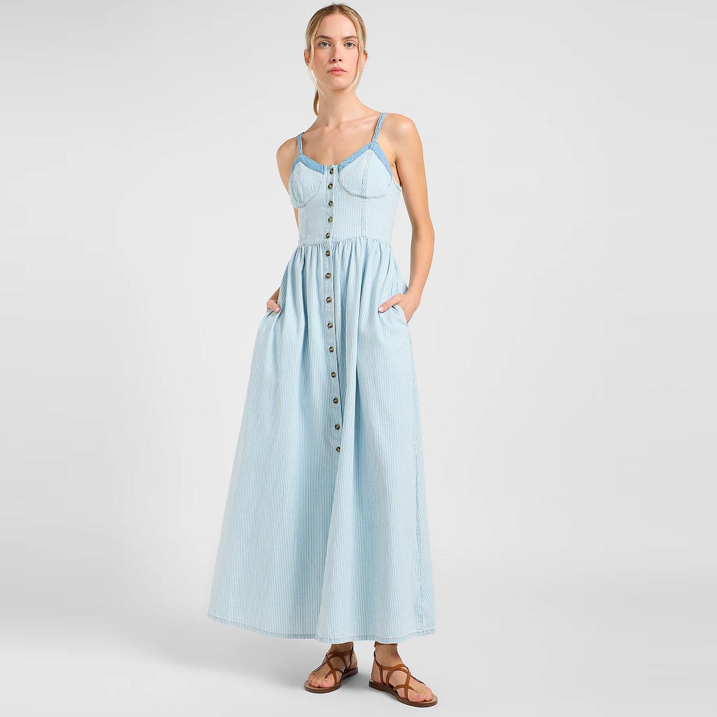 Lee Jeans Retro Western Striped Corset Maxi Dress 