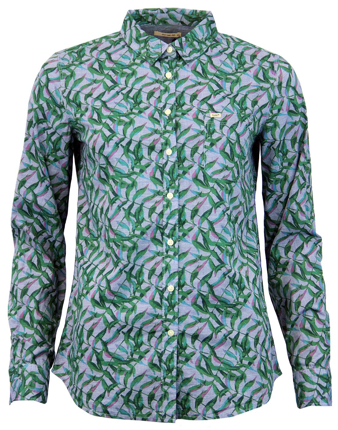 LEE Retro 70s Tropical Palm Print Chambray Shirt 
