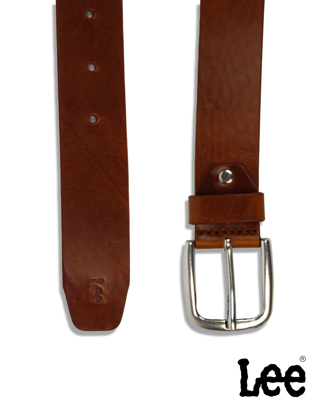 Cognac Smooth Leather Belt, Signature Buckle (Shiny Silver)