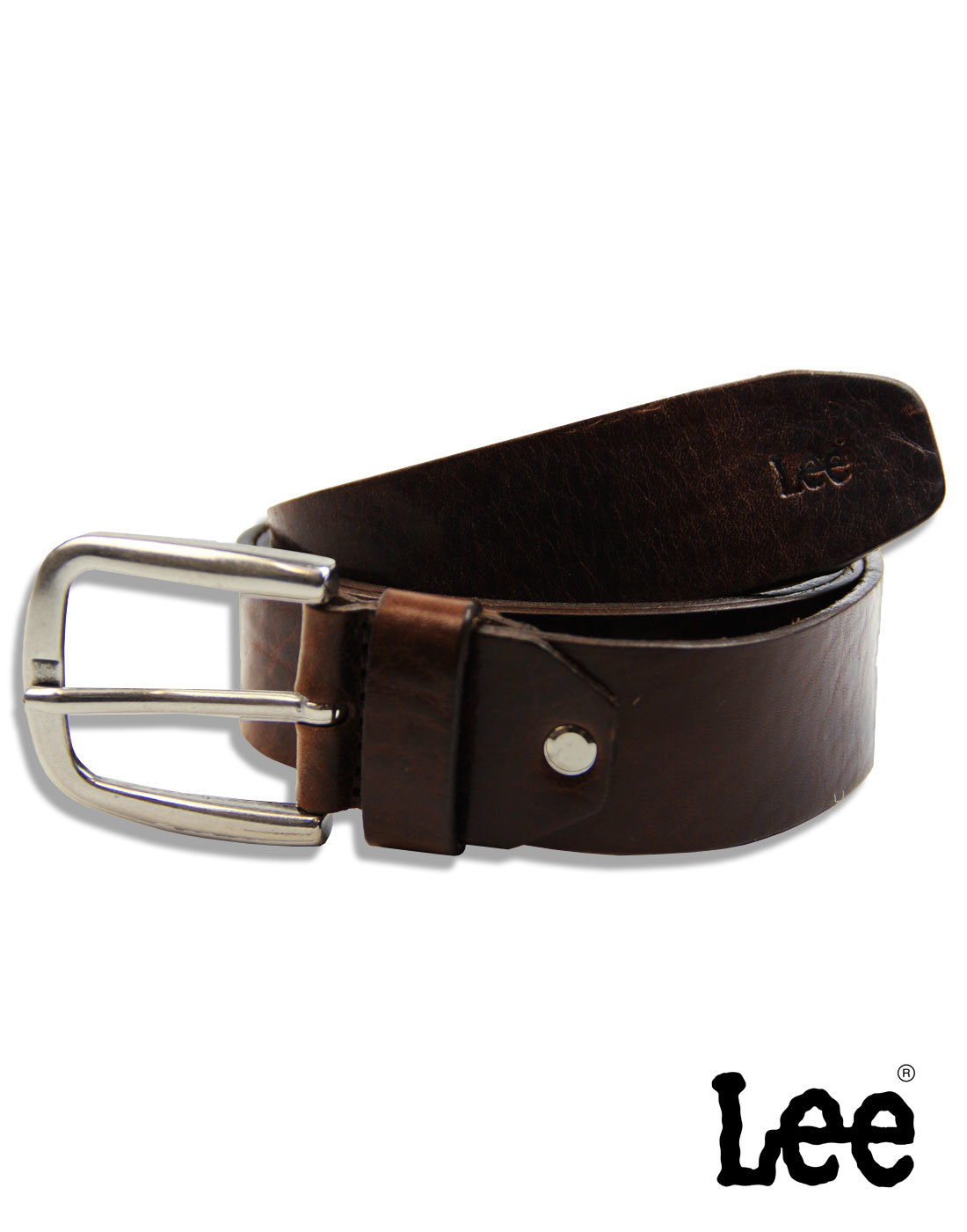 LEE Men's Brown Leather Belt with Silver Buckle