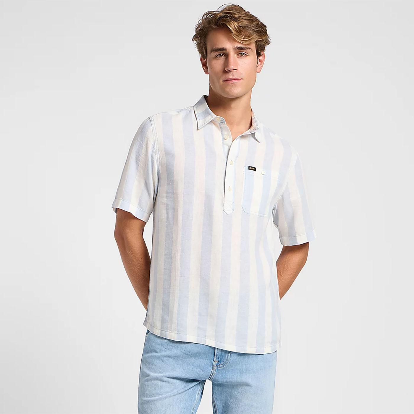 Lee Jeans Linen Blend Retro Striped Popover Shirt 