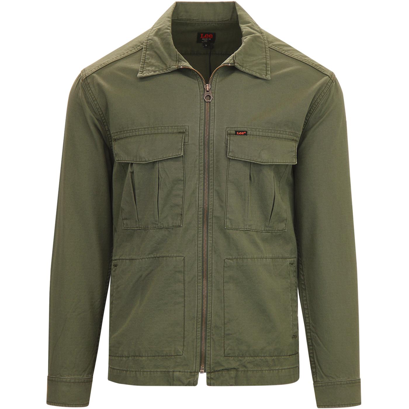 LEE JEANS Retro Military Fatigue Overshirt Jacket in Green