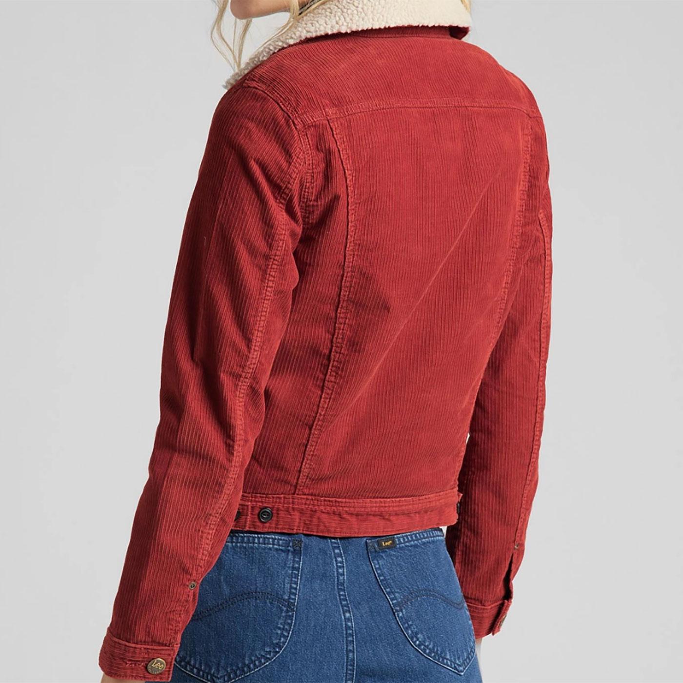 LEE 'Rider' Womens Retro Sherpa Lined Cord Jacket in Red Ocre