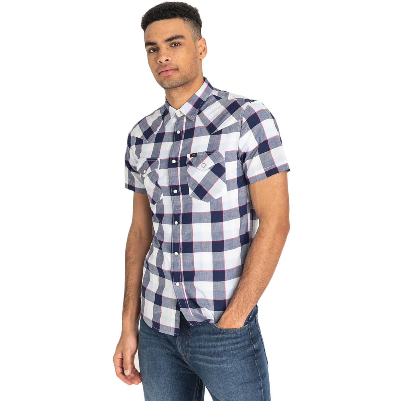 LEE Retro Mod Short Sleeve Check Western Shirt in Blueprint