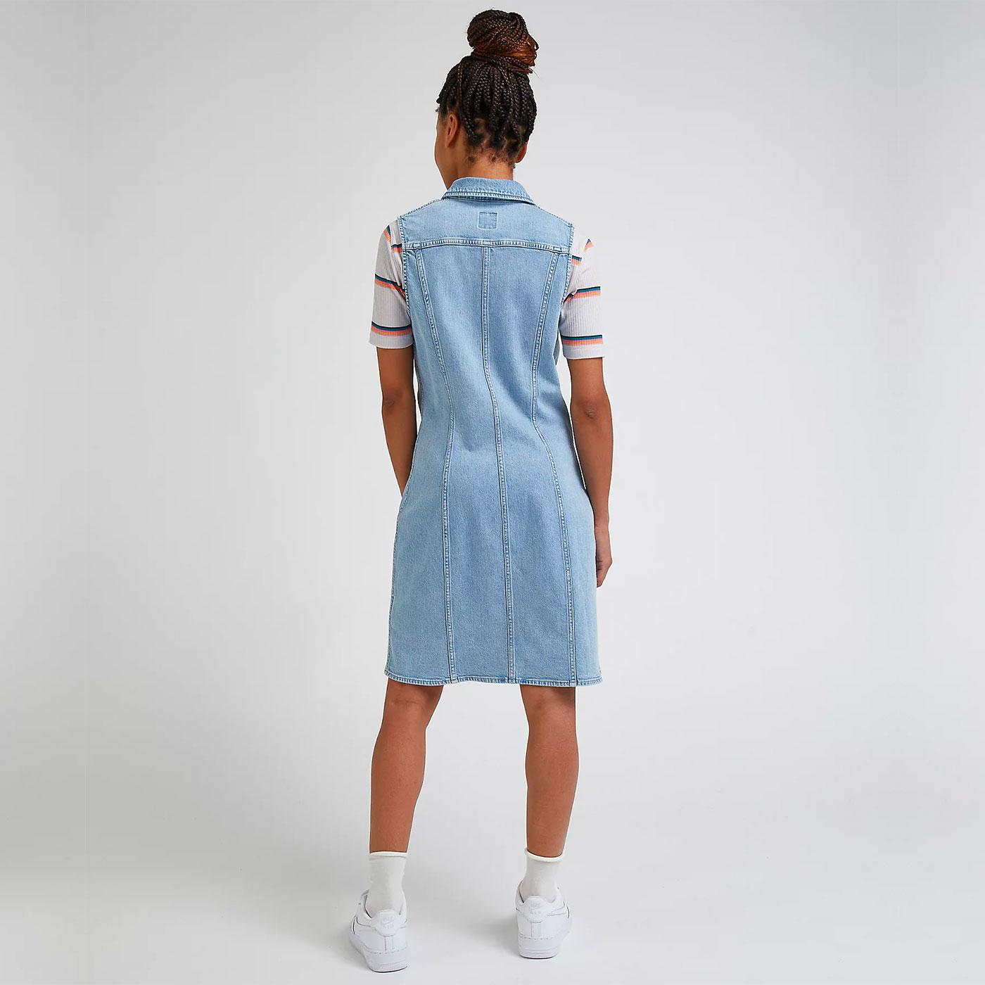 Lee Retro Sleeveless Denim Dress In Frosted Blue